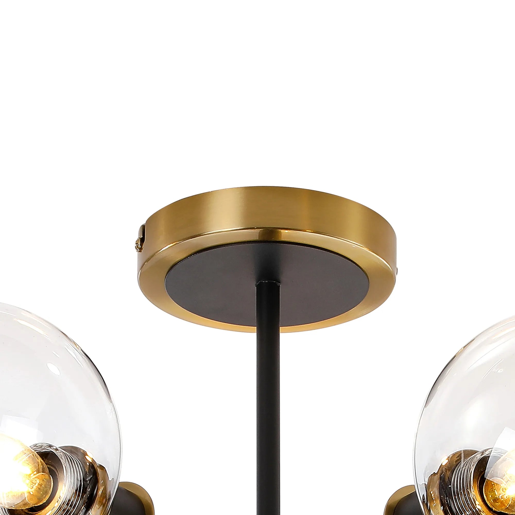 Sycamore Semi Ceiliing 5 Light with 15cm Round Glass Shade - Brass, Clear & Satin Black