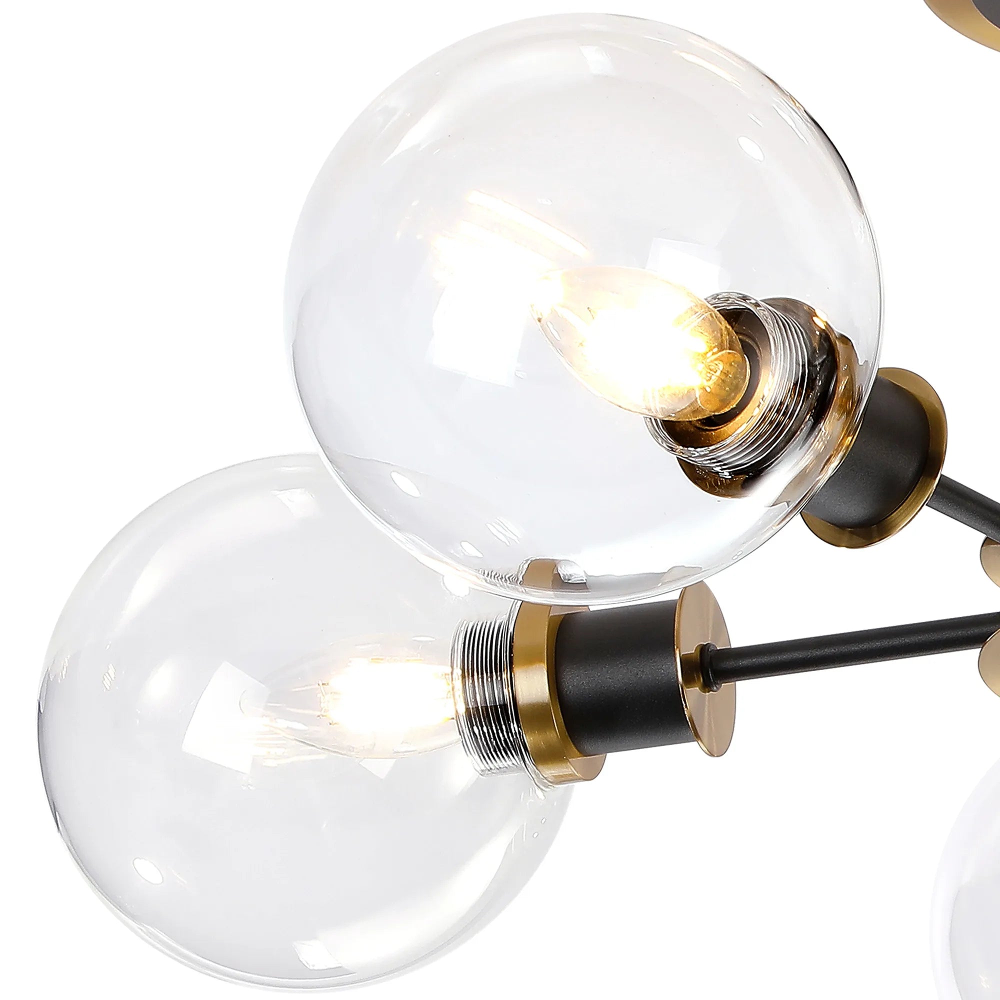 Sycamore Semi Ceiliing 5 Light with 15cm Round Glass Shade - Brass, Clear & Satin Black