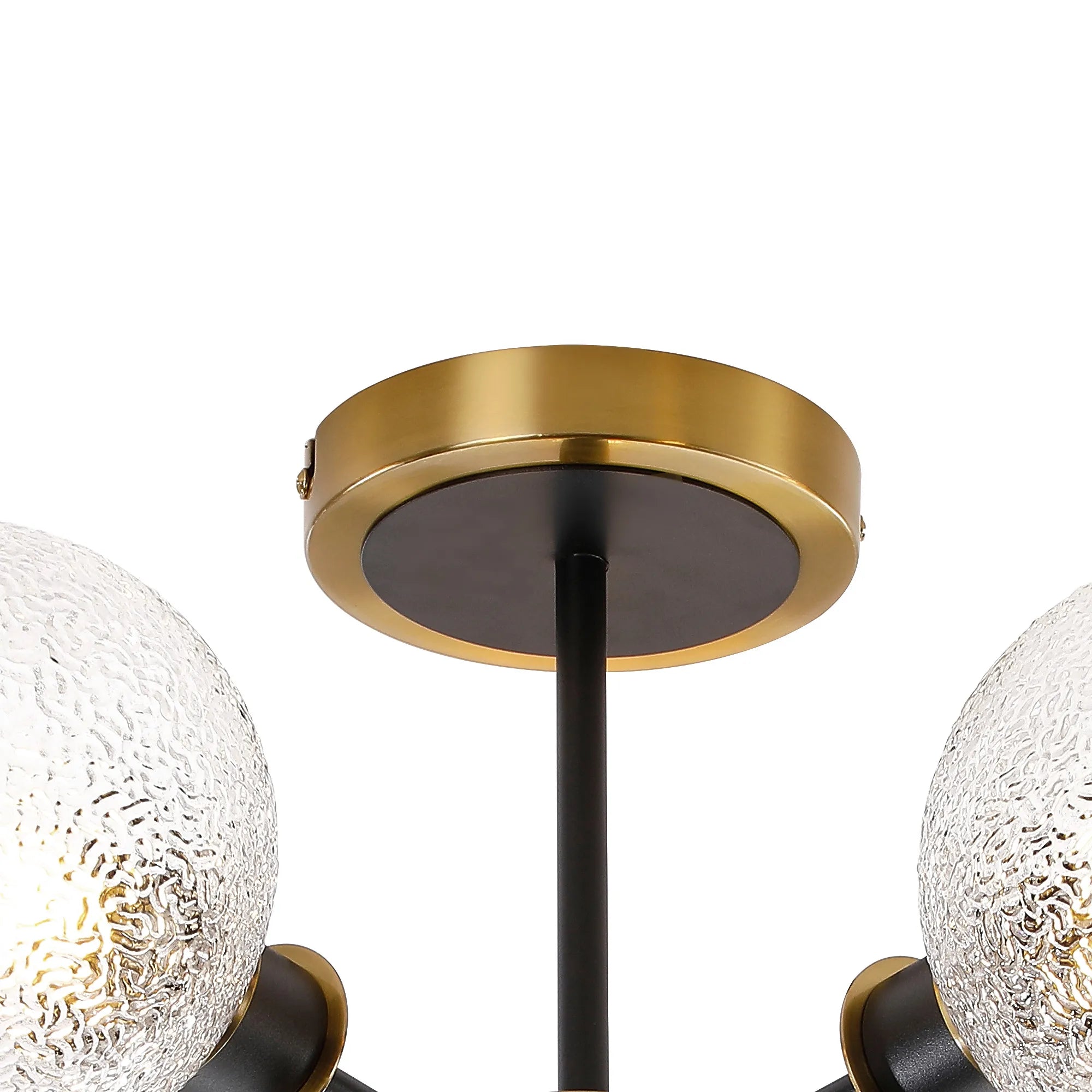 Sycamore Semi Ceiliing 5 Light with 15cm Round Dimpled Glass Shade - Brass, Clear & Satin Black