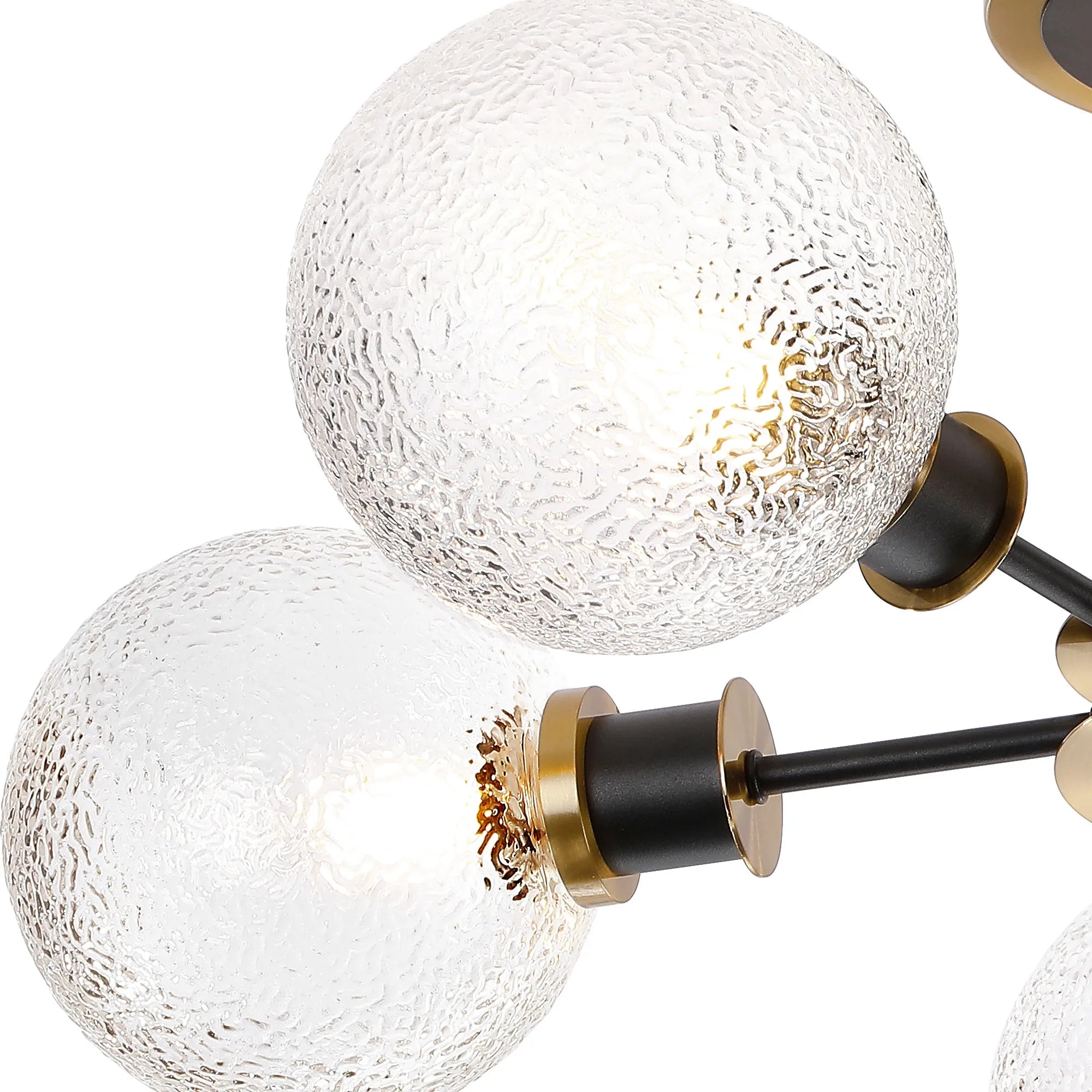 Sycamore Semi Ceiliing 5 Light with 15cm Round Dimpled Glass Shade - Brass, Clear & Satin Black