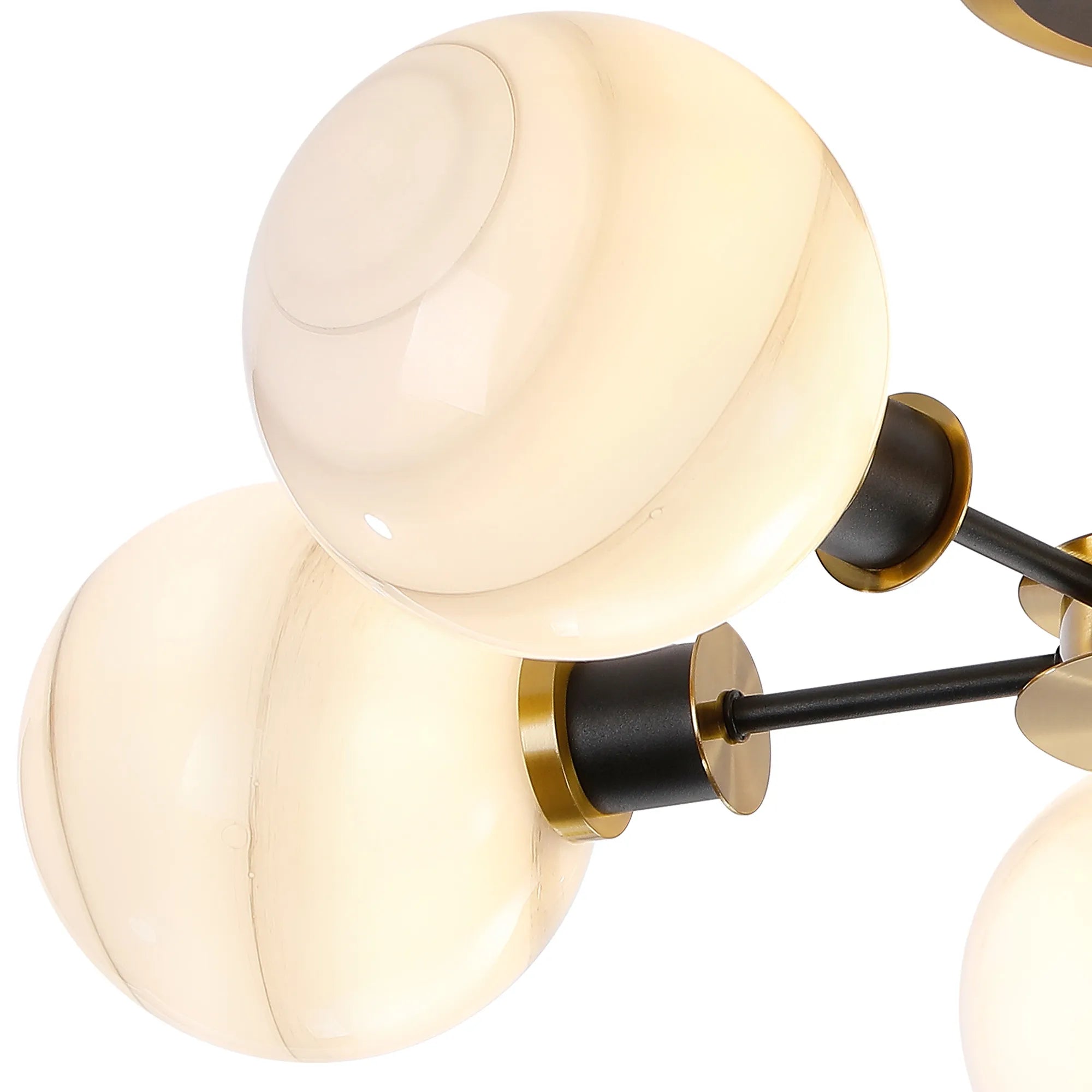 Sycamore Semi Ceiliing 5 Light with 15cm Round Marble Effect Glass Shade - Brass, White & Satin Black