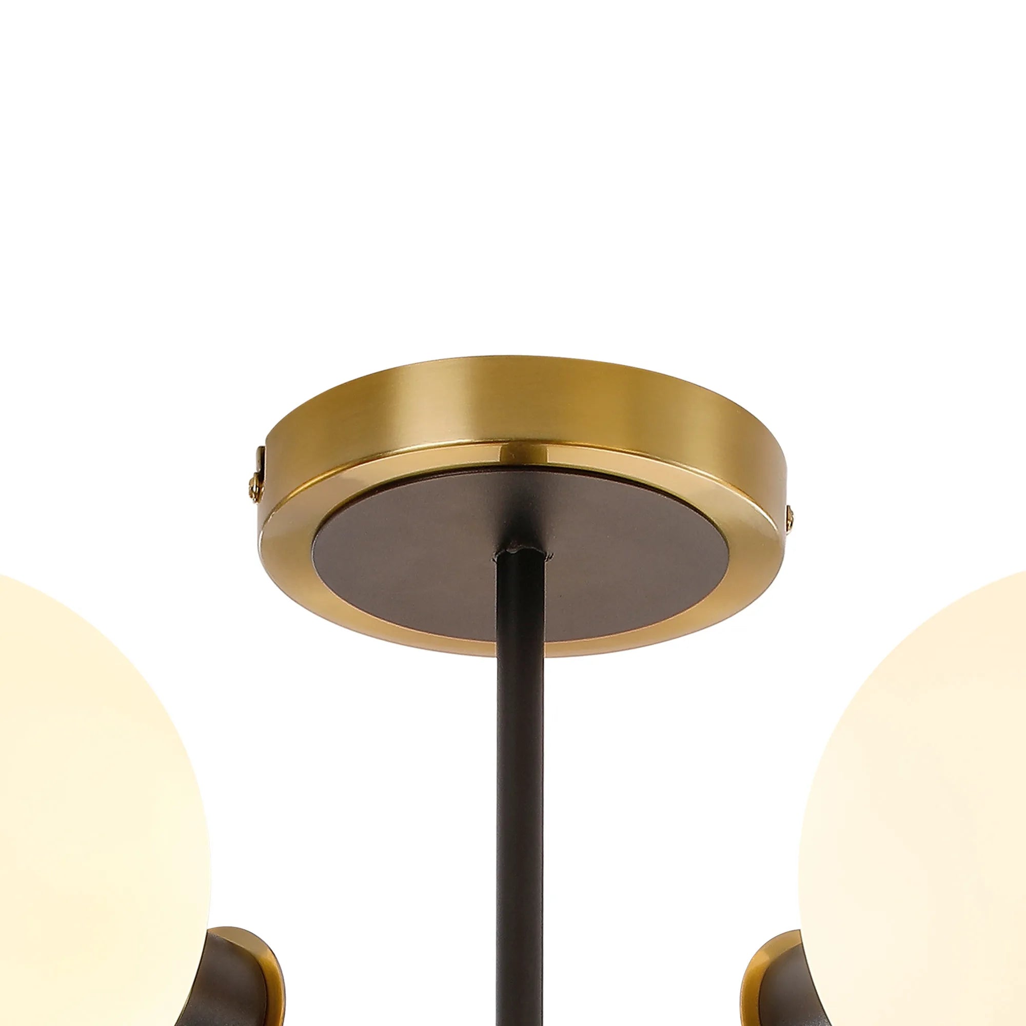 Sycamore Semi Ceiliing 5 Light with 15cm Round Glass Shade - Brass, Opal & Satin Black