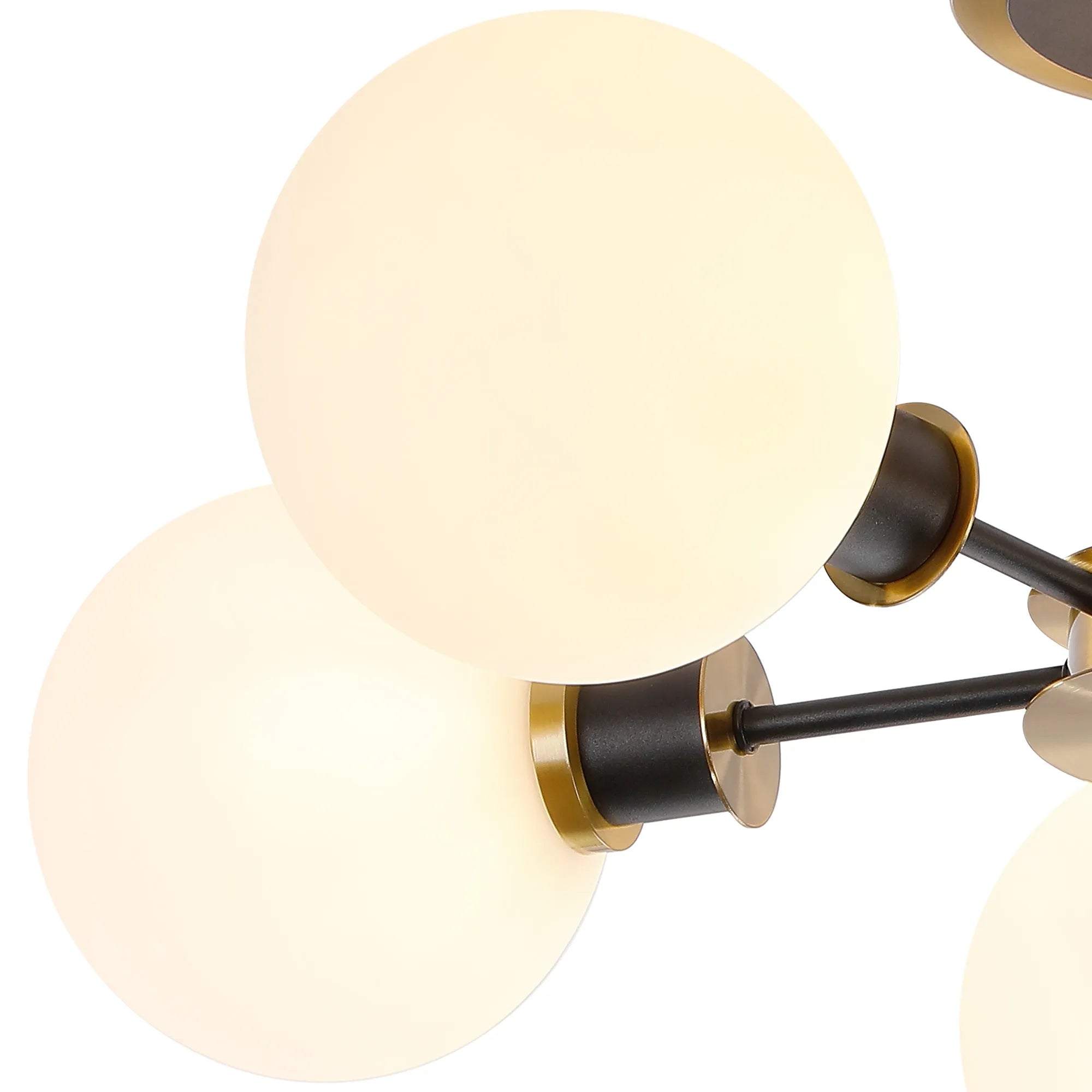Sycamore Semi Ceiliing 5 Light with 15cm Round Glass Shade - Brass, Opal & Satin Black