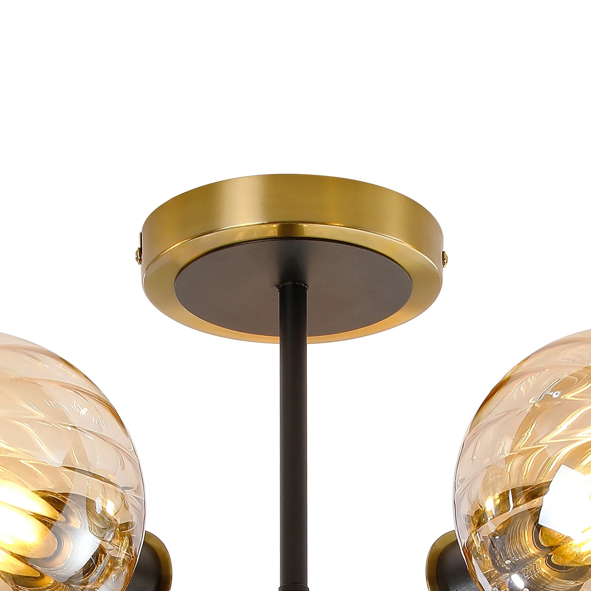 Sycamore Semi Ceiliing 5 Light with 15cm Round Segment Glass Shade - Brass, Amber Plated & Satin Black