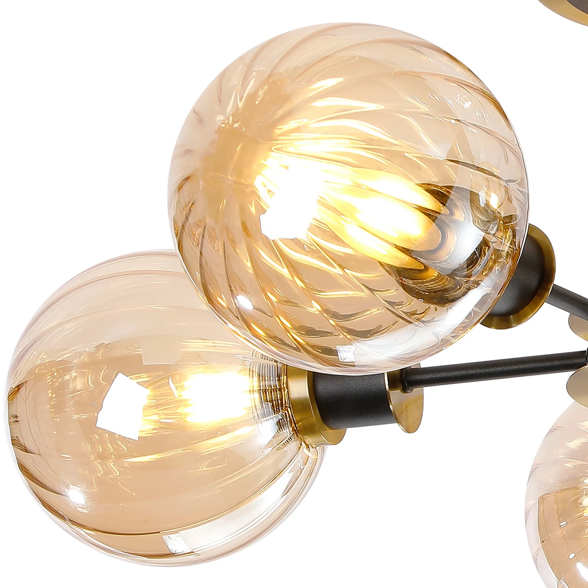 Sycamore Semi Ceiliing 5 Light with 15cm Round Segment Glass Shade - Brass, Amber Plated & Satin Black