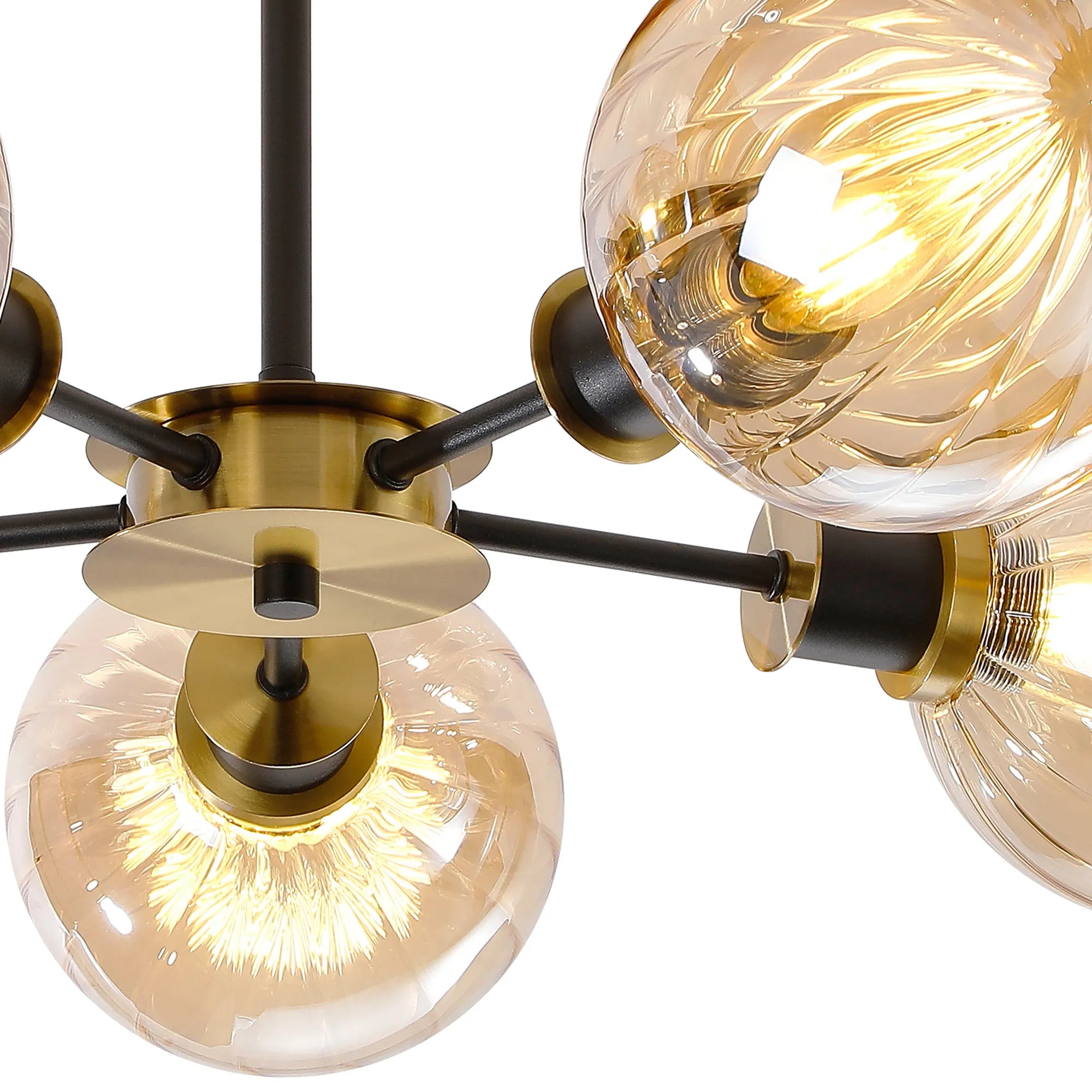 Sycamore Semi Ceiliing 5 Light with 15cm Round Segment Glass Shade - Brass, Amber Plated & Satin Black