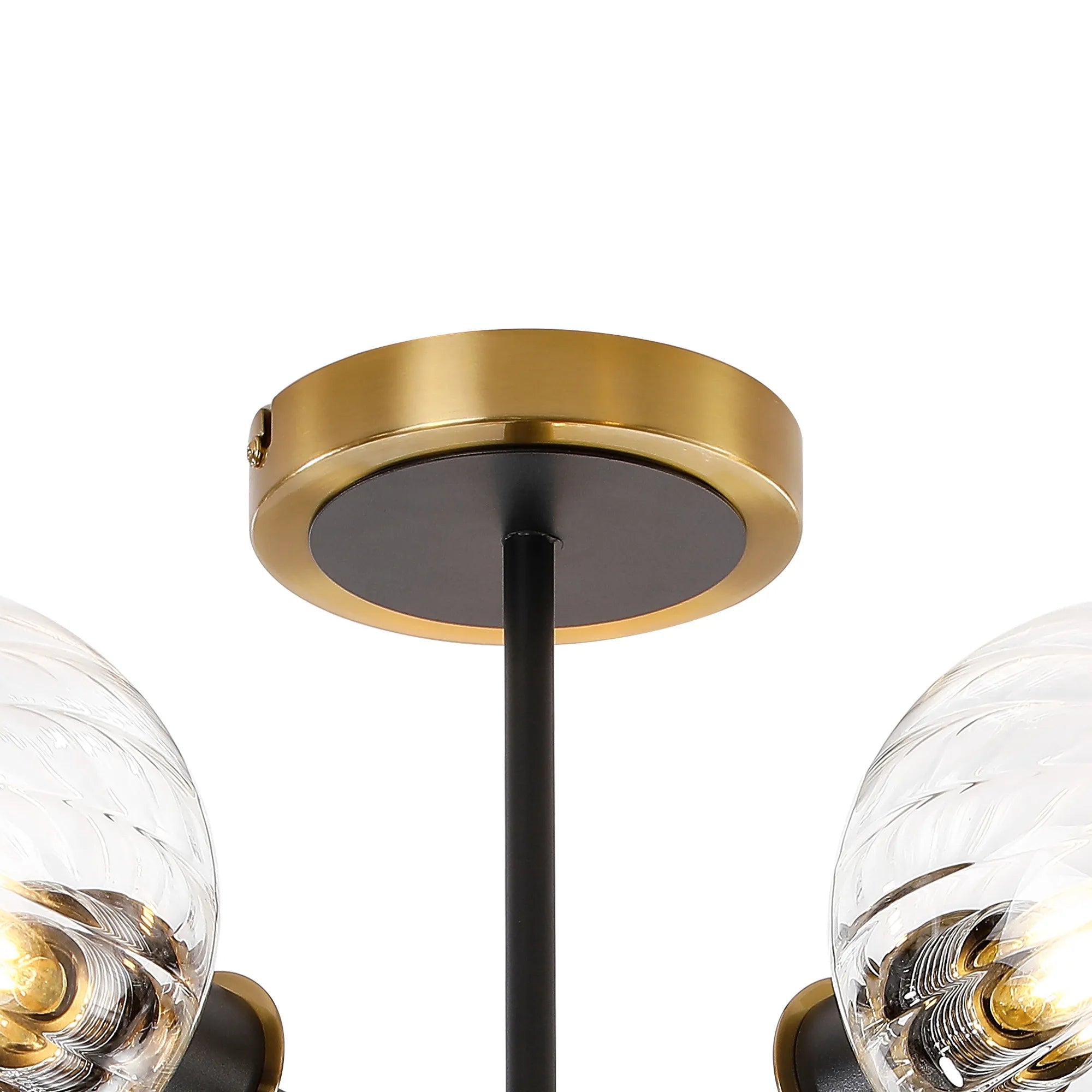 Sycamore Semi Ceiliing 5 Light with 15cm Round Segment Glass Shade - Brass, Clear & Satin Black