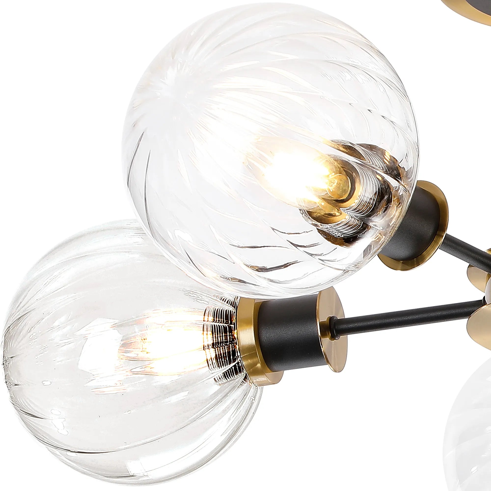Sycamore Semi Ceiliing 5 Light with 15cm Round Segment Glass Shade - Brass, Clear & Satin Black