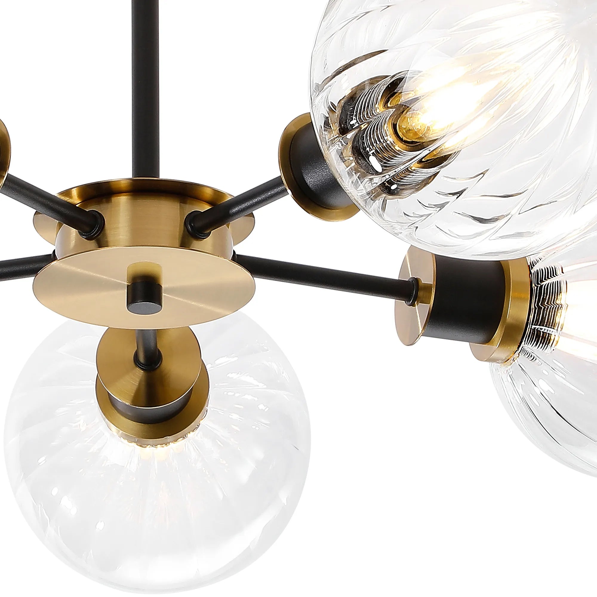 Sycamore Semi Ceiliing 5 Light with 15cm Round Segment Glass Shade - Brass, Clear & Satin Black