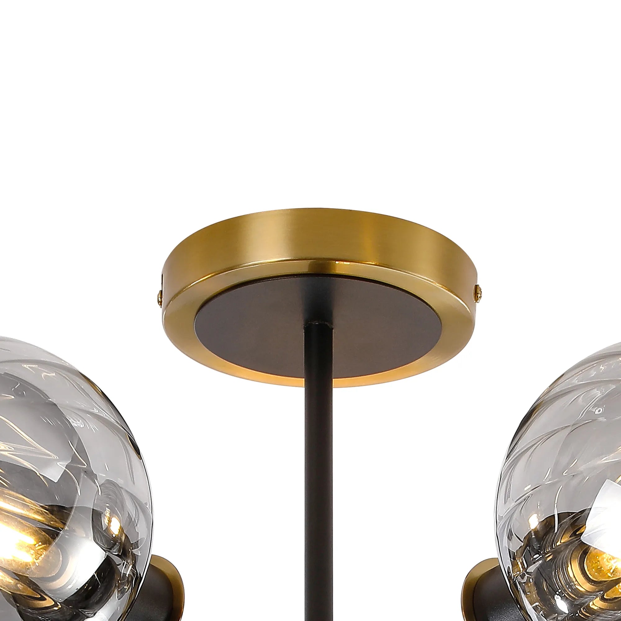 Sycamore Semi Ceiliing 5 Light with 15cm Round Segment Glass Shade - Brass, Smoke Plated & Satin Black