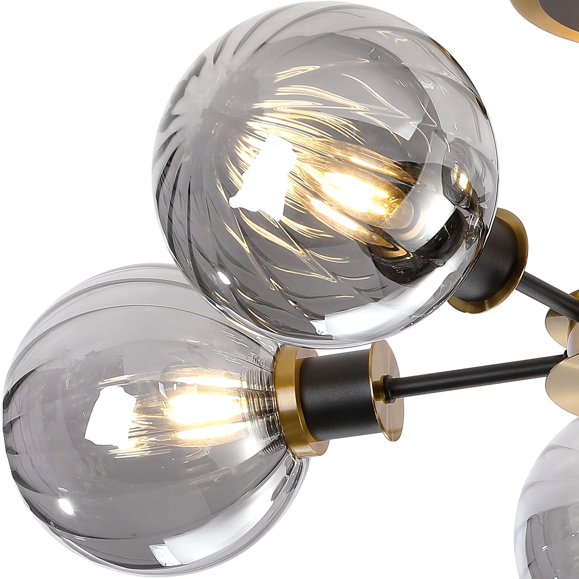 Sycamore Semi Ceiliing 5 Light with 15cm Round Segment Glass Shade - Brass, Smoke Plated & Satin Black