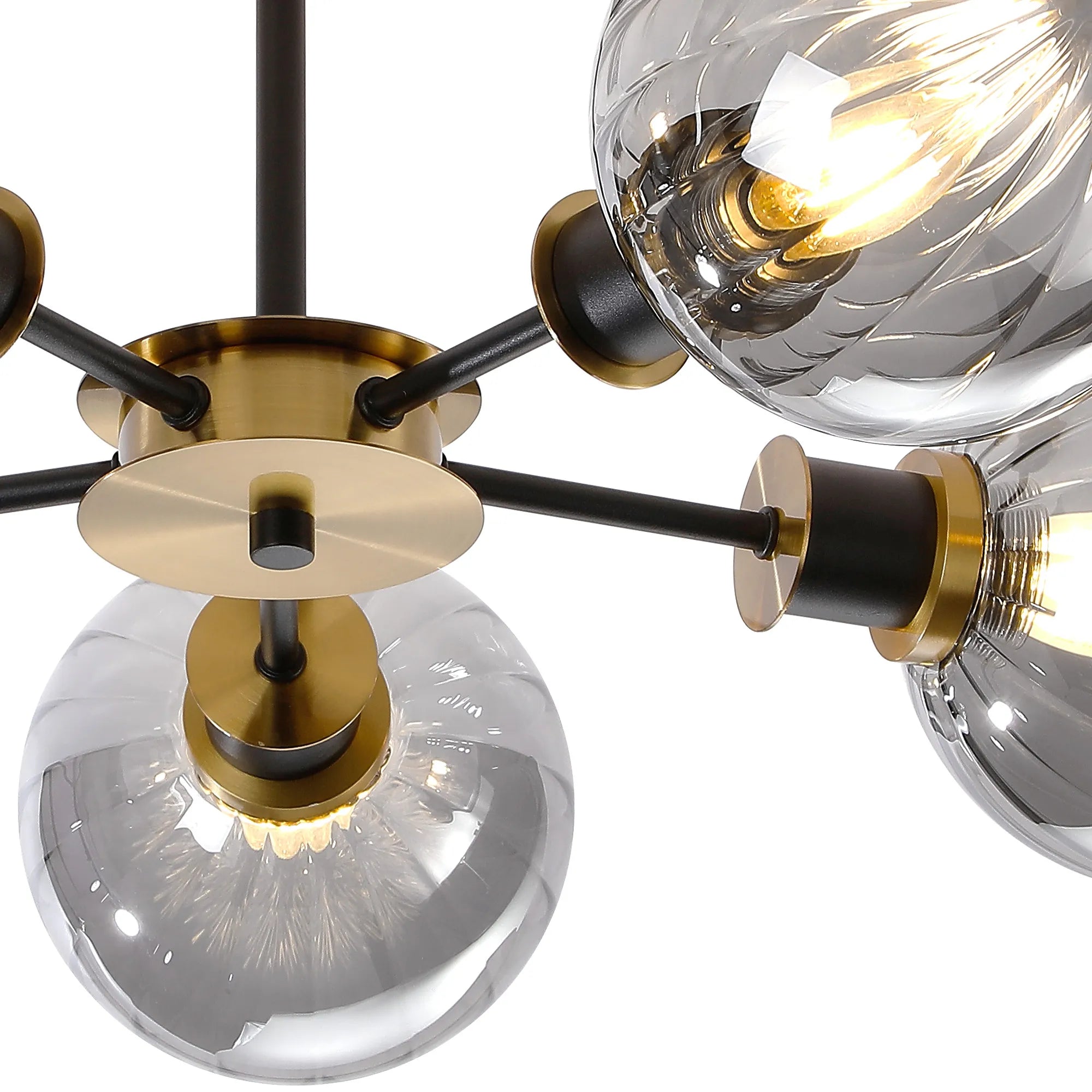 Sycamore Semi Ceiliing 5 Light with 15cm Round Segment Glass Shade - Brass, Smoke Plated & Satin Black