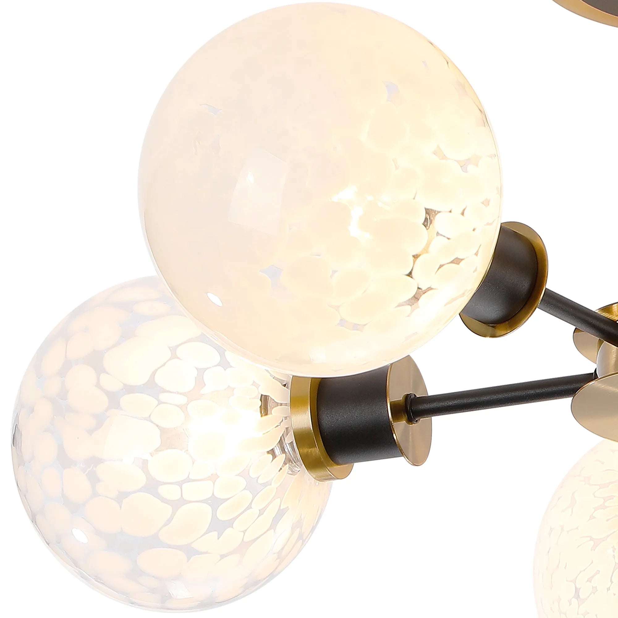 Sycamore Semi Ceiliing 5 Light with 15cm Round Speckled Glass Shade - Brass, White & Satin Black