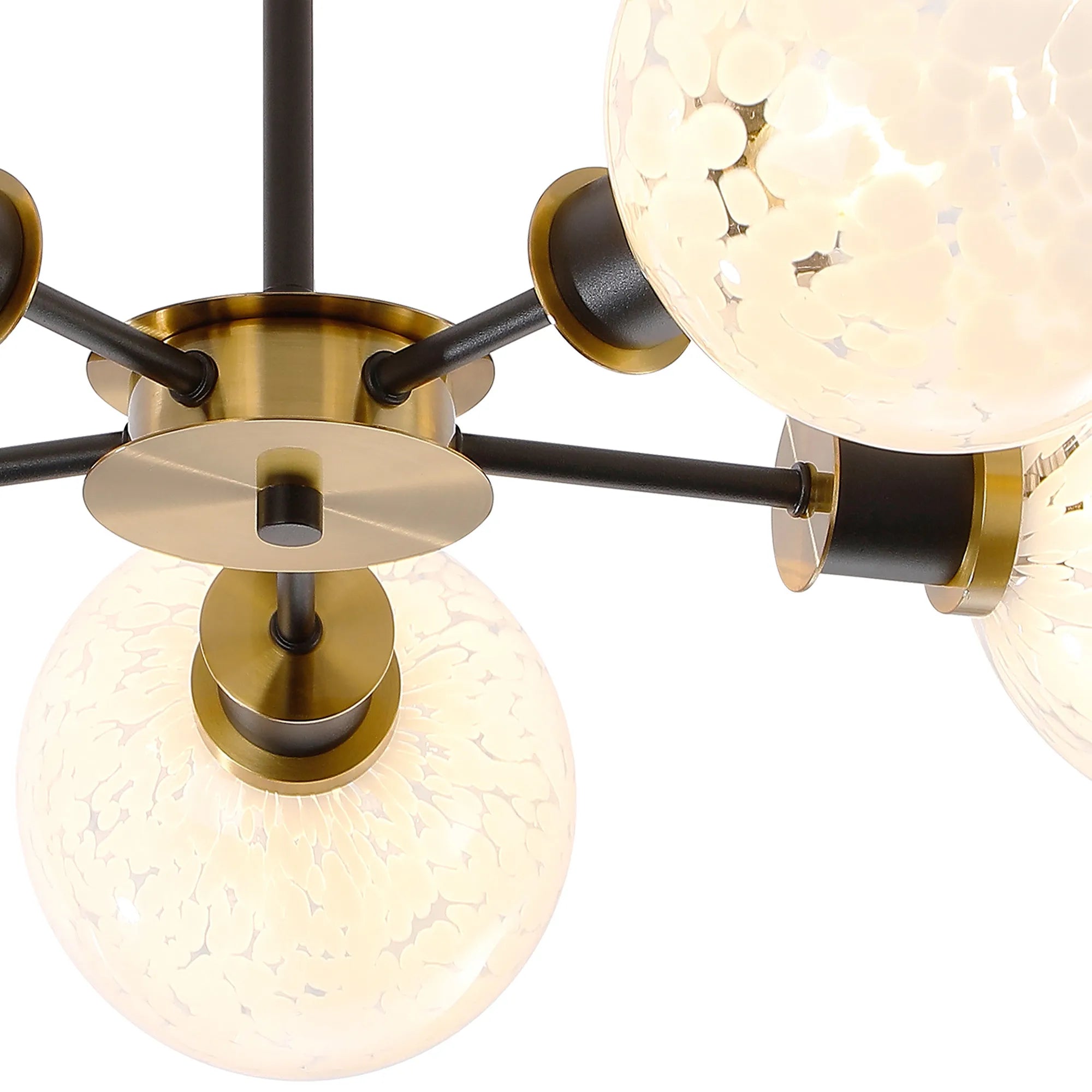 Sycamore Semi Ceiliing 5 Light with 15cm Round Speckled Glass Shade - Brass, White & Satin Black