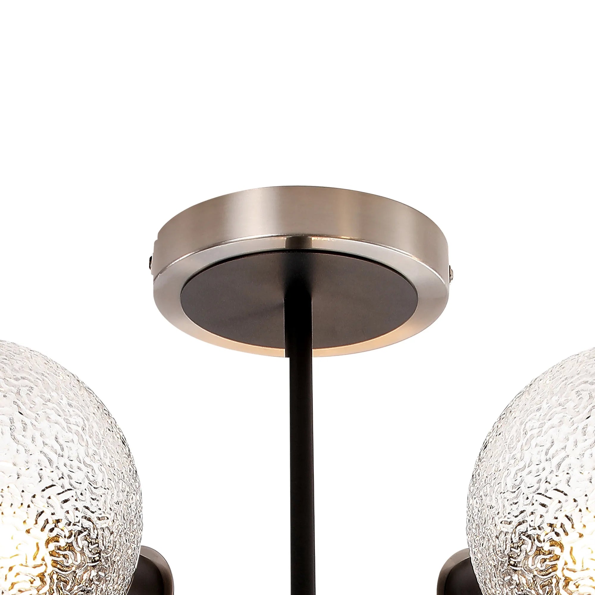 Sycamore Semi Ceiliing 5 Light with 15cm Round Dimpled Glass Shade - Satin Nickel, Clear & Satin Black