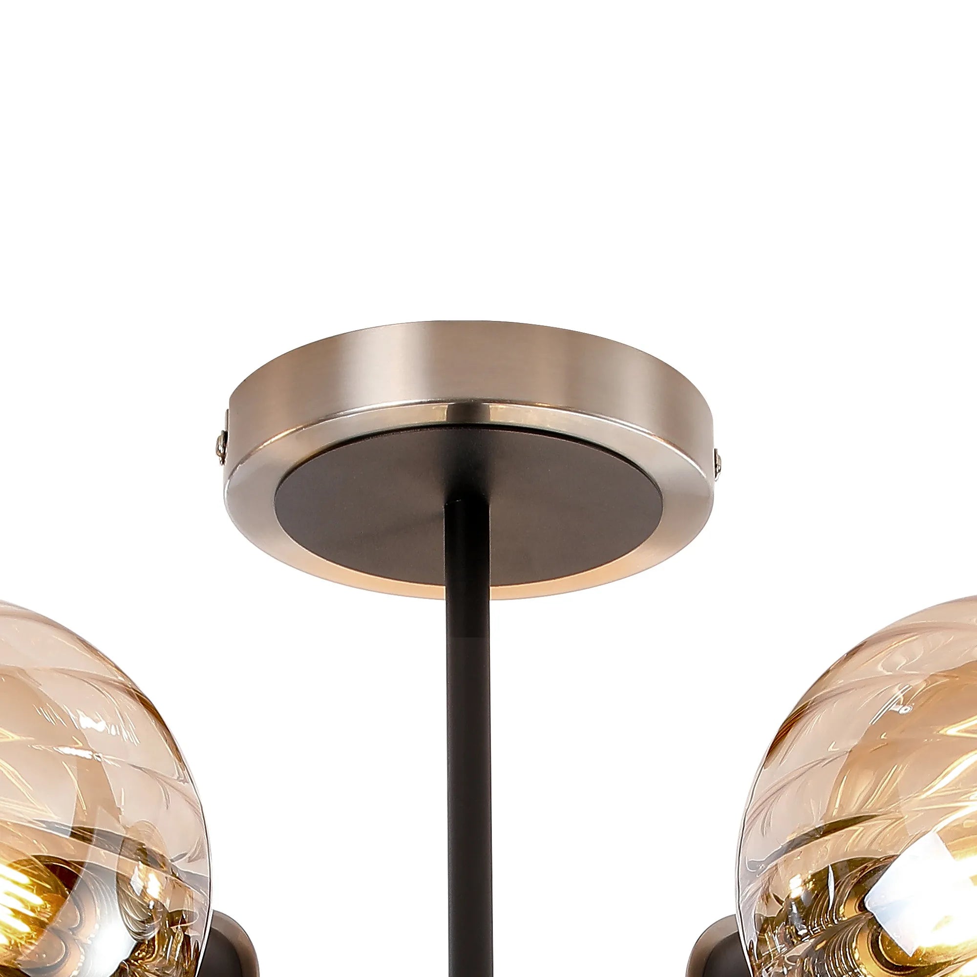 Sycamore Semi Ceiliing 5 Light with 15cm Round Segment Glass Shade - Satin Nickel, Amber Plated & Satin Black