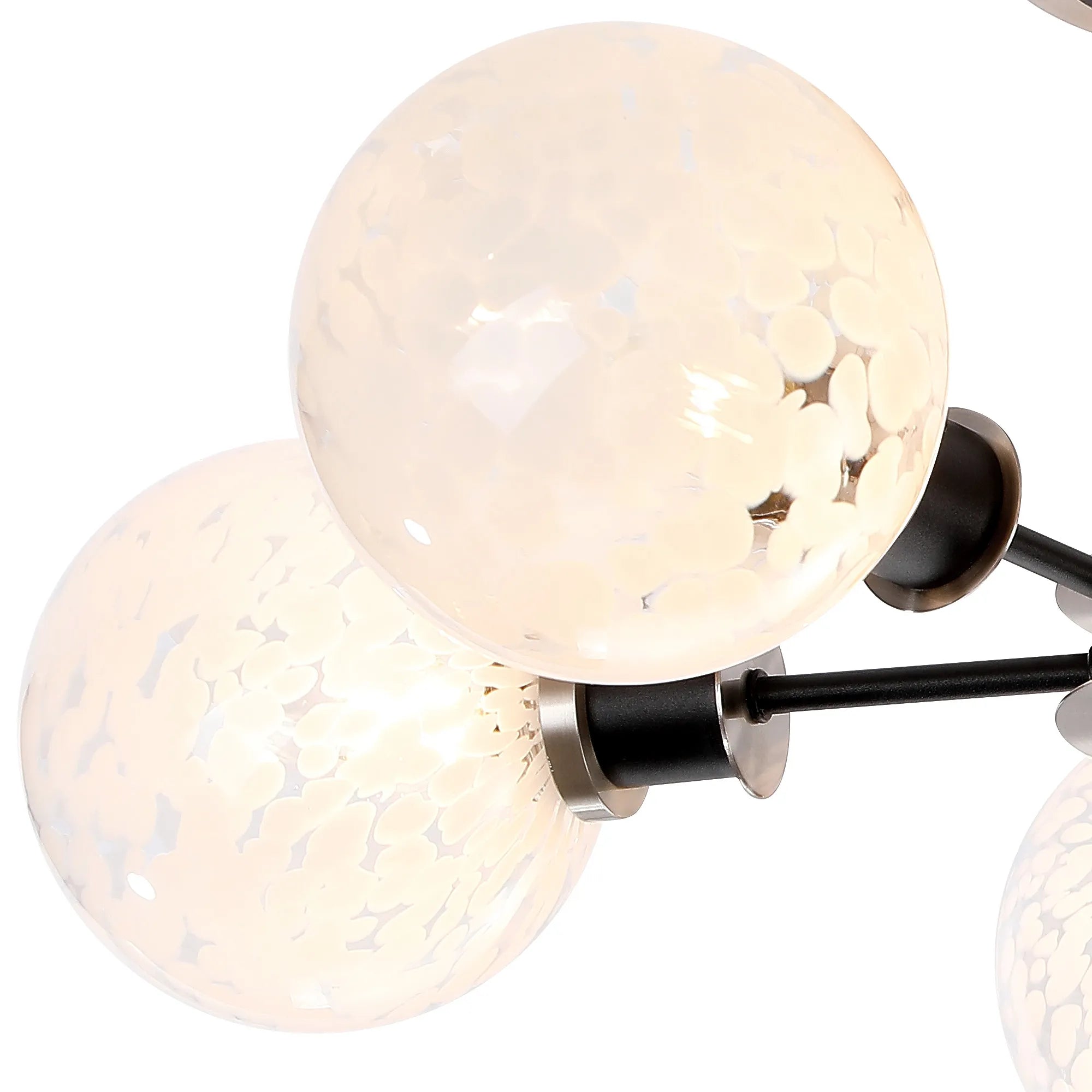 Sycamore Semi Ceiliing 5 Light with 15cm Round Speckled Glass Shade - Satin Nickel, White & Satin Black
