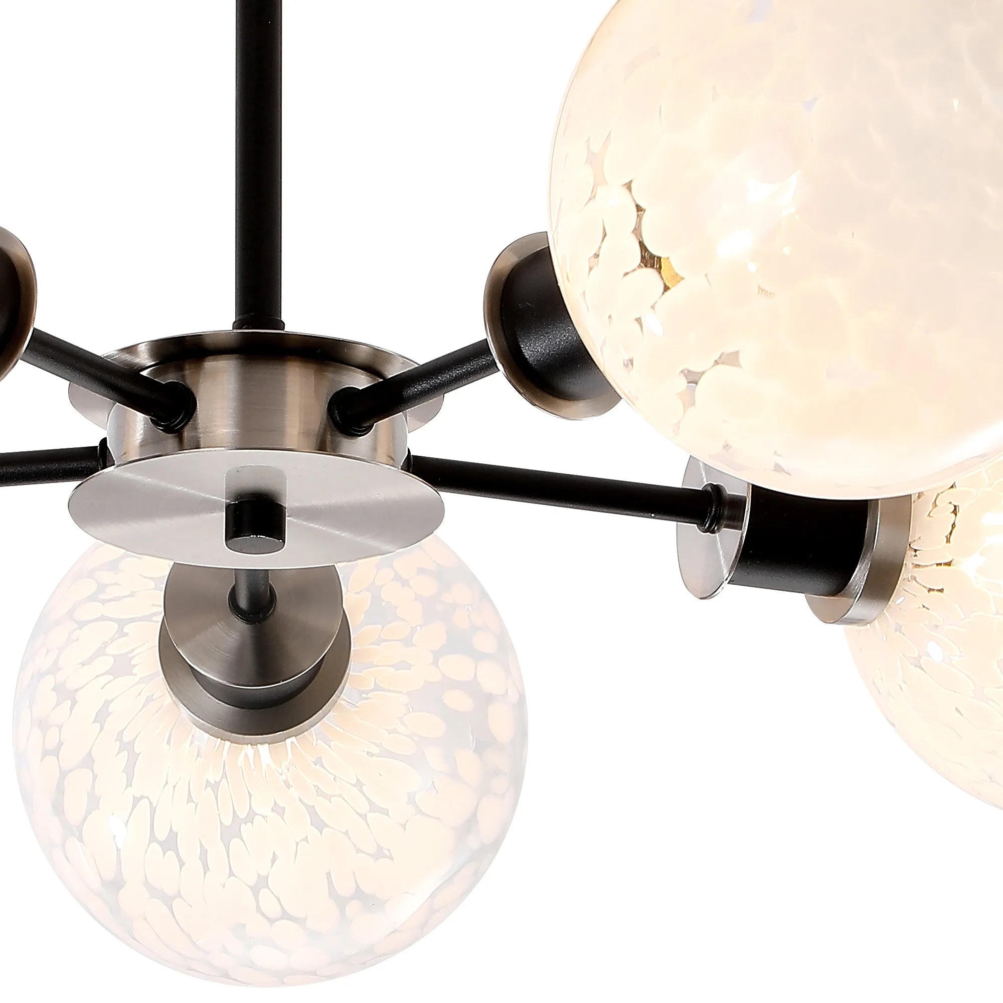 Sycamore Semi Ceiliing 5 Light with 15cm Round Speckled Glass Shade - Satin Nickel, White & Satin Black