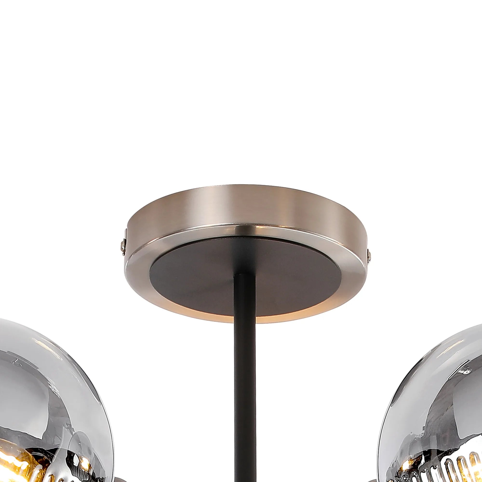 Sycamore Semi Ceiliing 5 Light with 15cm Round Double Textured Smooth & Ribbed Glass Shade - Satin Nickel, Smoke Plated & Satin Black