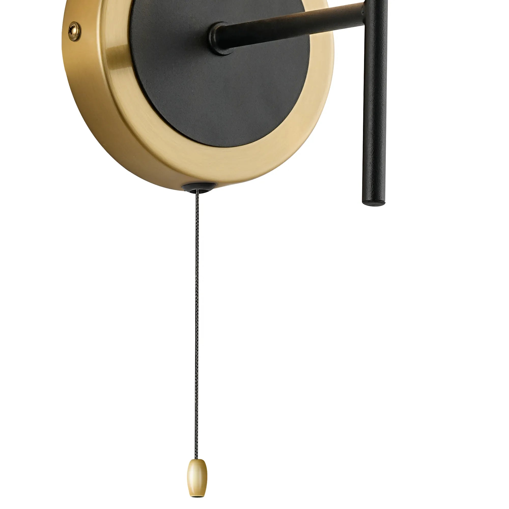 Sycamore Switched Wall Light with 15cm Round Textured Melting Glass Shade - Brass, Clear & Satin Black