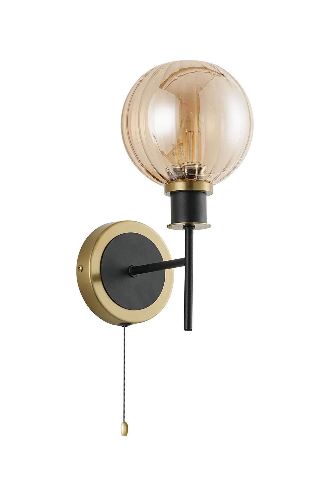 Sycamore Switched Wall Light with 15cm Round Segment Glass Shade - Brass, Amber Plated & Satin Black