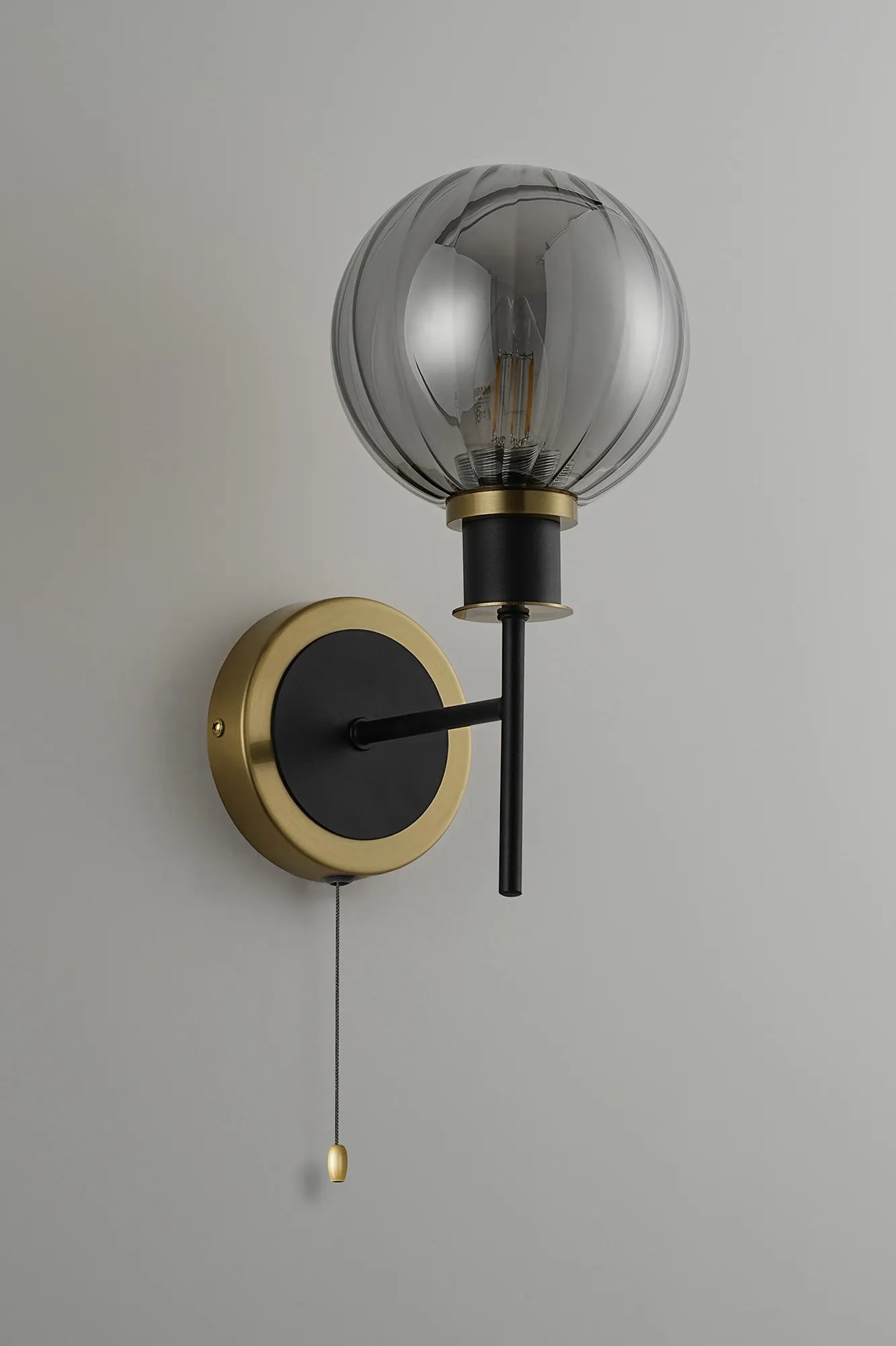 Sycamore Switched Wall Light with 15cm Round Segment Glass Shade - Brass, Smoke Plated & Satin Black