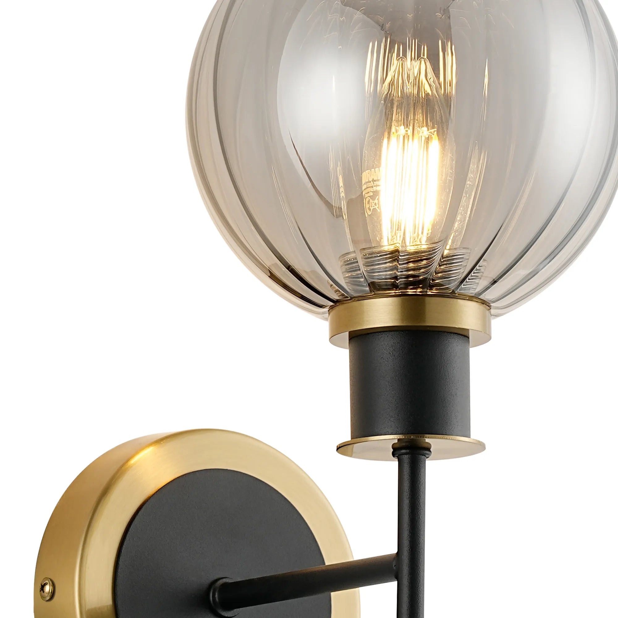 Sycamore Switched Wall Light with 15cm Round Segment Glass Shade - Brass, Smoke Plated & Satin Black