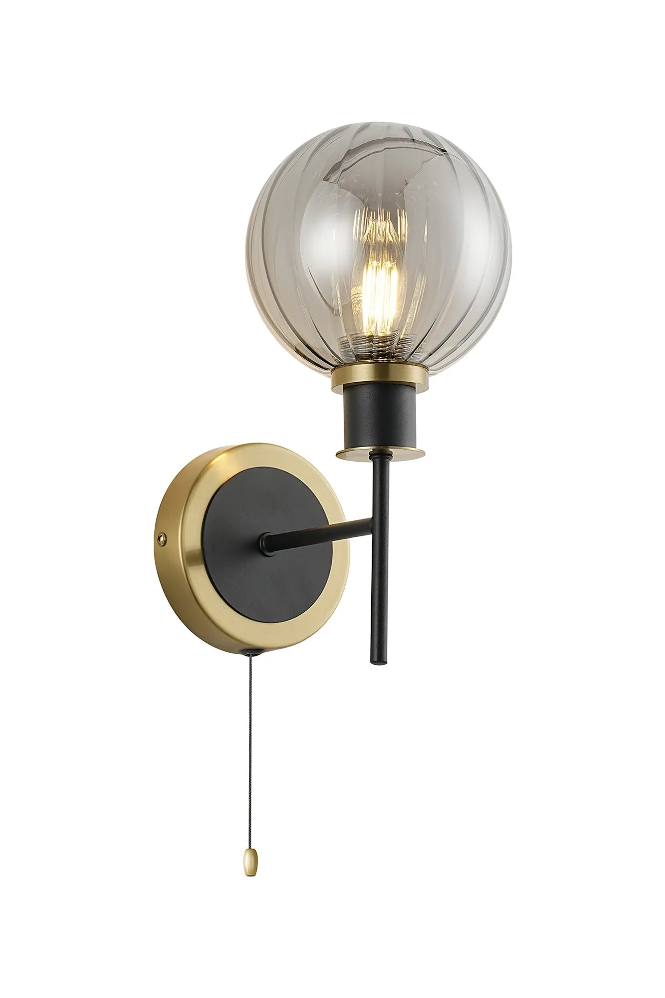 Sycamore Switched Wall Light with 15cm Round Segment Glass Shade - Brass, Smoke Plated & Satin Black