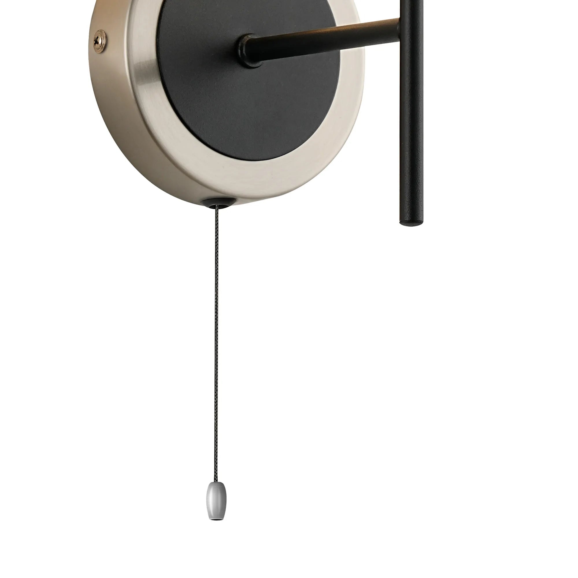 Sycamore Switched Wall Light with 15cm Round Textured Crumple Glass Shade - Satin Nickel, Clear & Satin Black