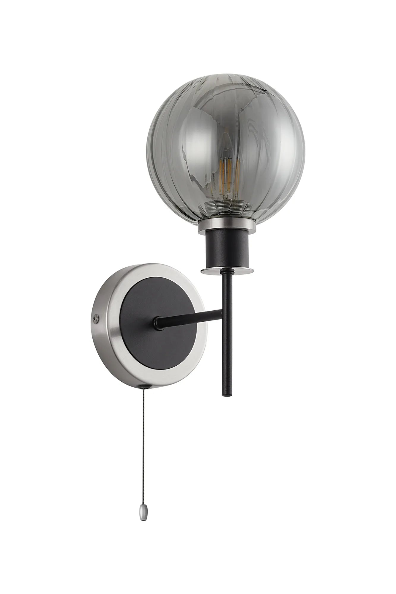 Sycamore Switched Wall Light with 15cm Round Segment Glass Shade - Satin Nickel, Smoke Plated & Satin Black