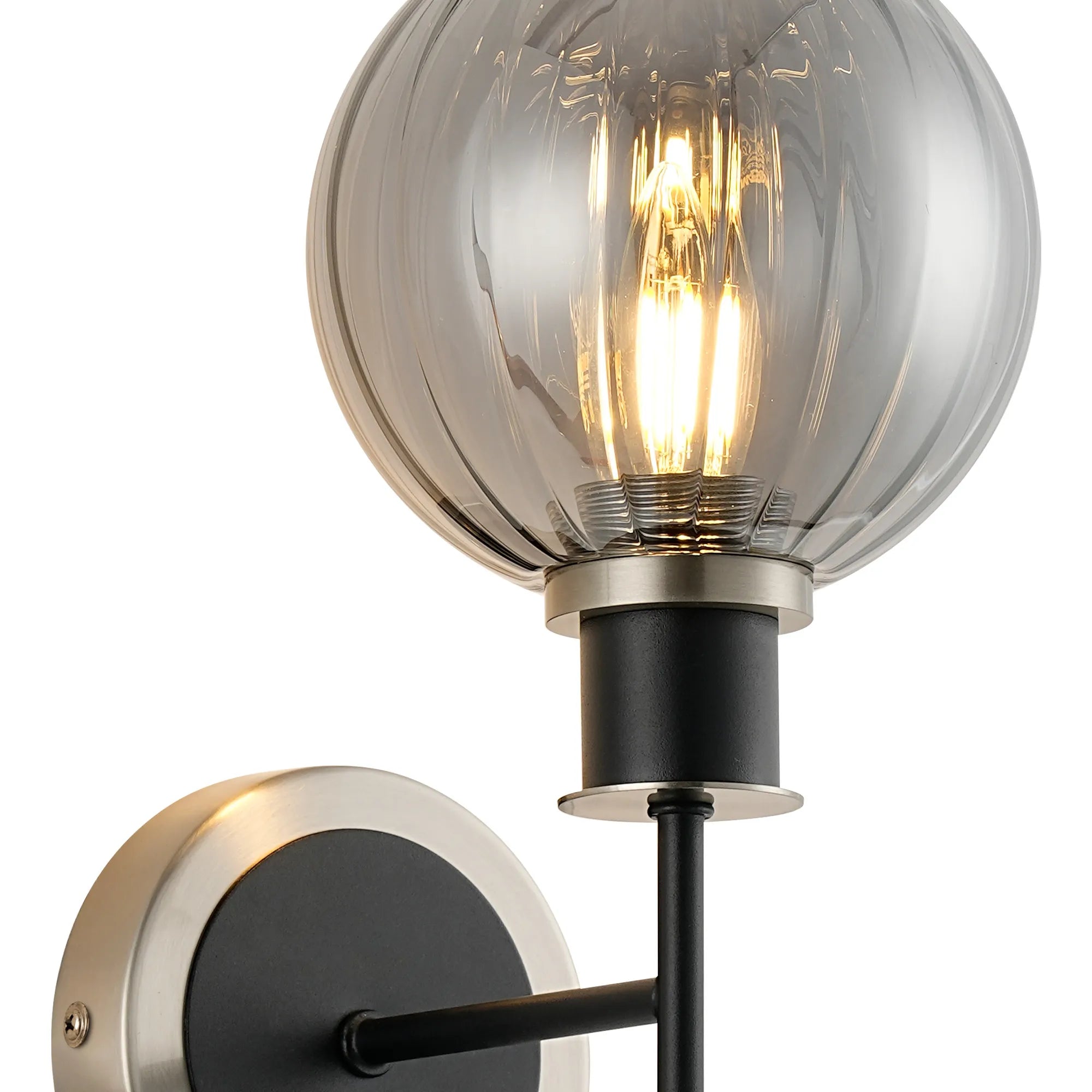 Sycamore Switched Wall Light with 15cm Round Segment Glass Shade - Satin Nickel, Smoke Plated & Satin Black