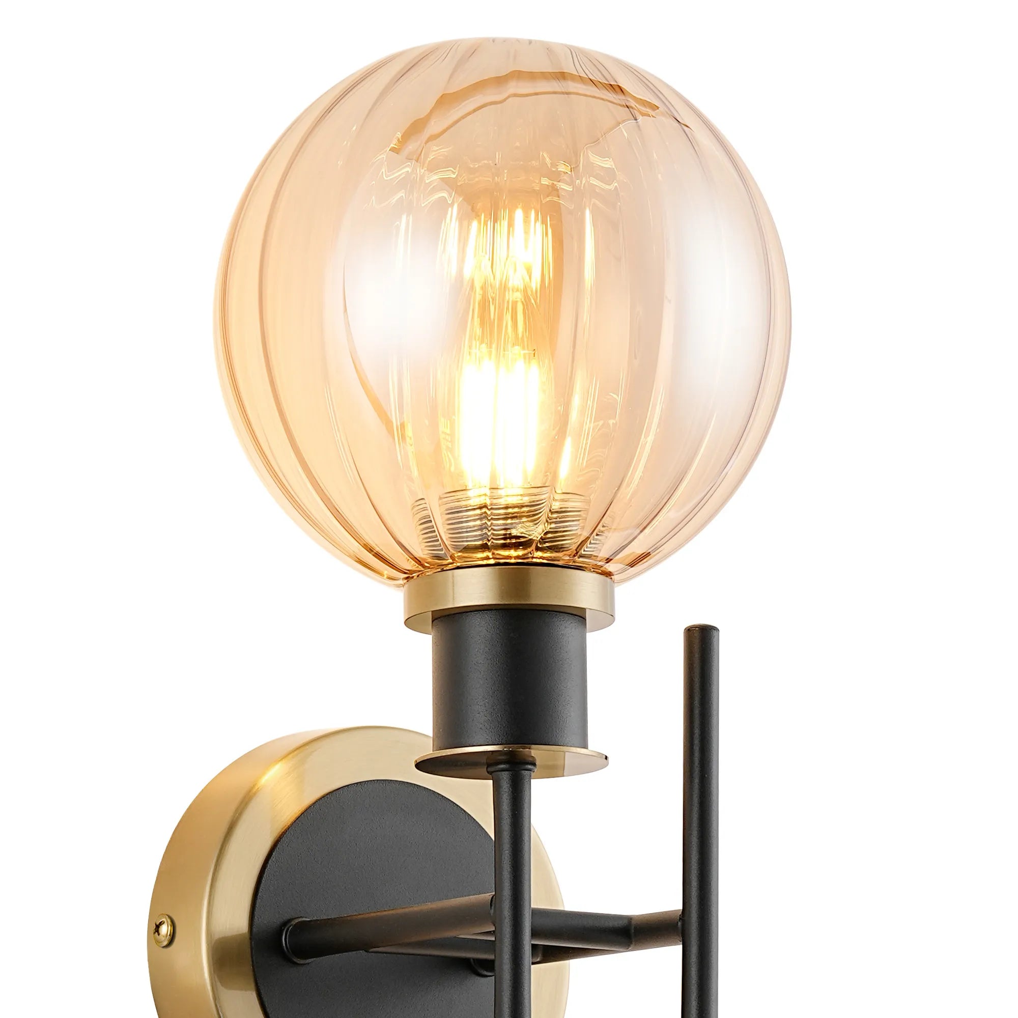 Sycamore Switched Wall Light 2 Light with 15cm Round Segment Glass Shade - Brass, Amber Plated & Satin Black