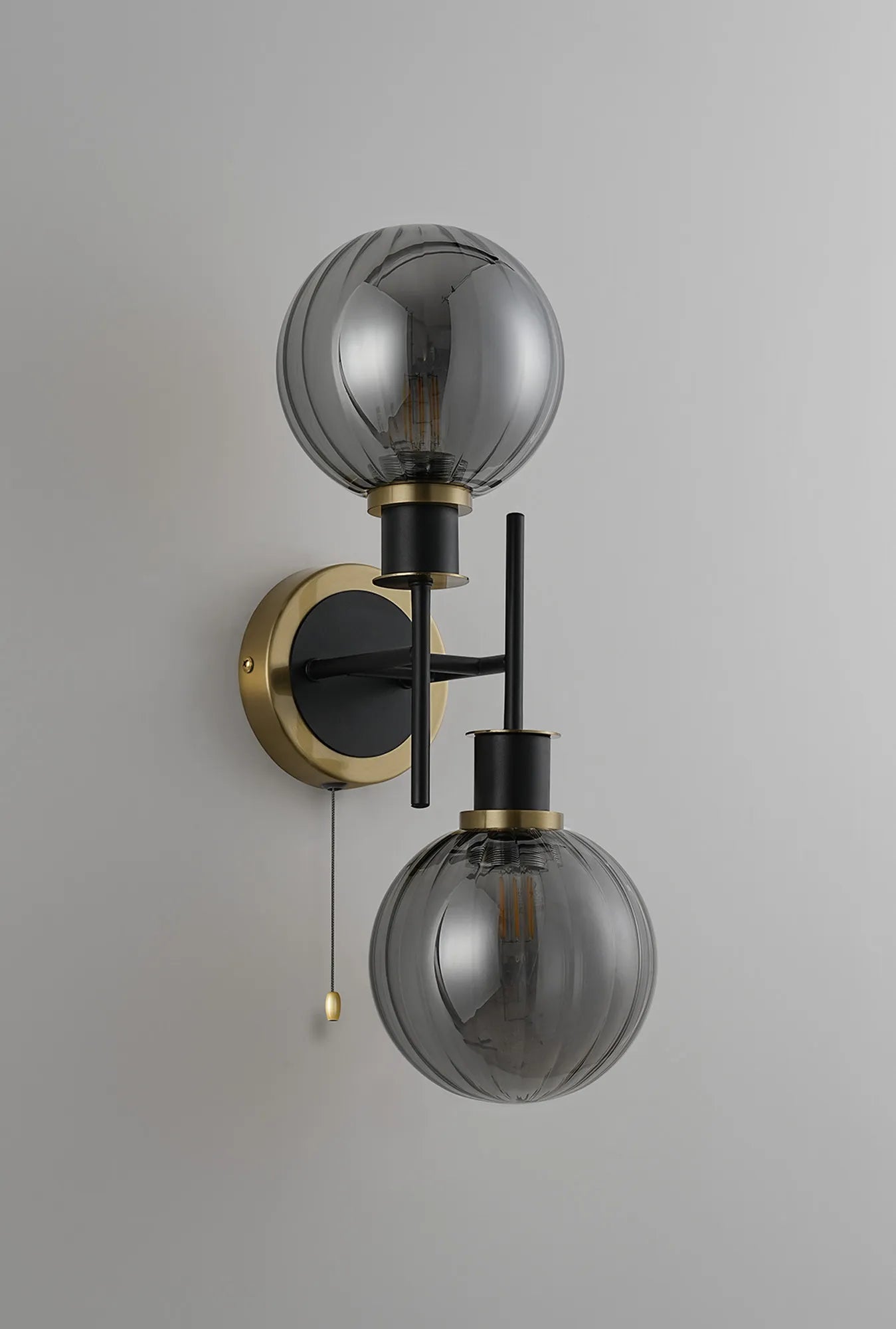 Sycamore Switched Wall Light 2 Light with 15cm Round Segment Glass Shade - Brass, Smoke Plated & Satin Black