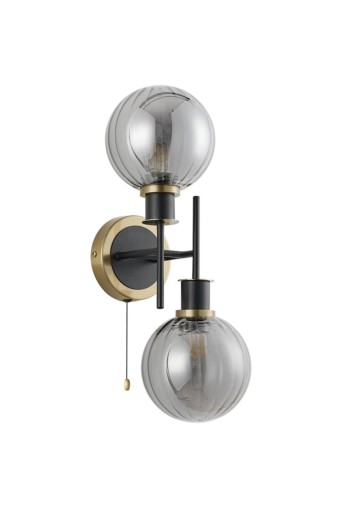 Sycamore Switched Wall Light 2 Light with 15cm Round Segment Glass Shade - Brass, Smoke Plated & Satin Black