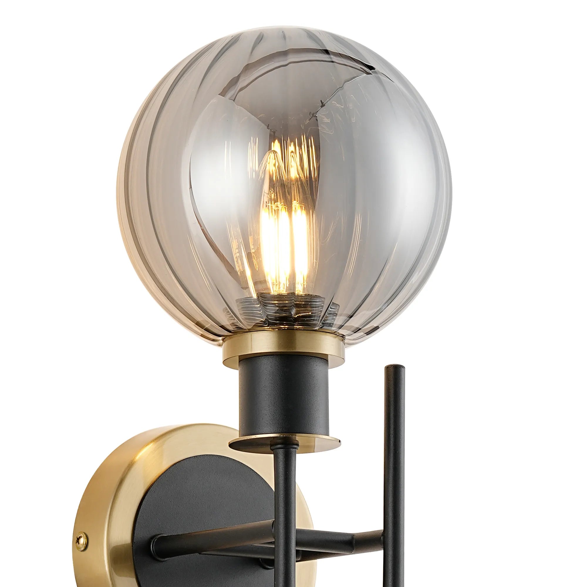 Sycamore Switched Wall Light 2 Light with 15cm Round Segment Glass Shade - Brass, Smoke Plated & Satin Black