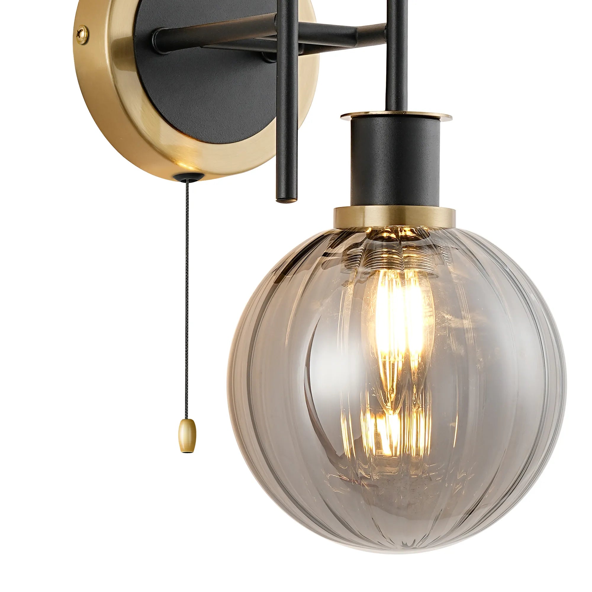 Sycamore Switched Wall Light 2 Light with 15cm Round Segment Glass Shade - Brass, Smoke Plated & Satin Black