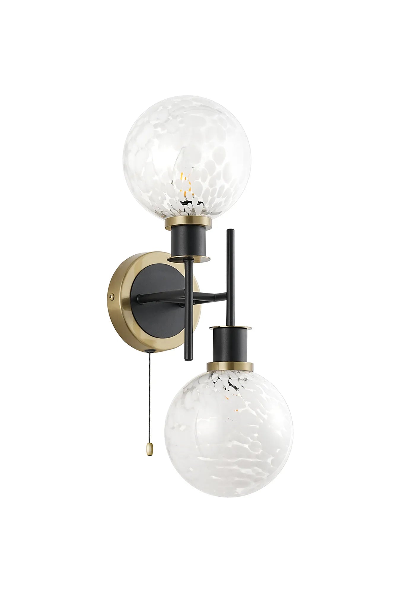 Sycamore Switched Wall Light 2 Light with 15cm Round Speckled Glass Shade - Brass, White & Satin Black