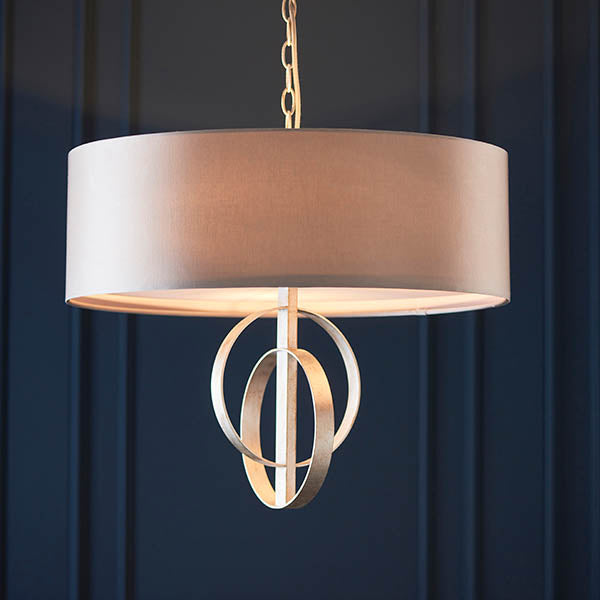 Utopia Interlink 5 Light Pendant - Antique Silver Leaf With Mink Shade - 70cm Diameter