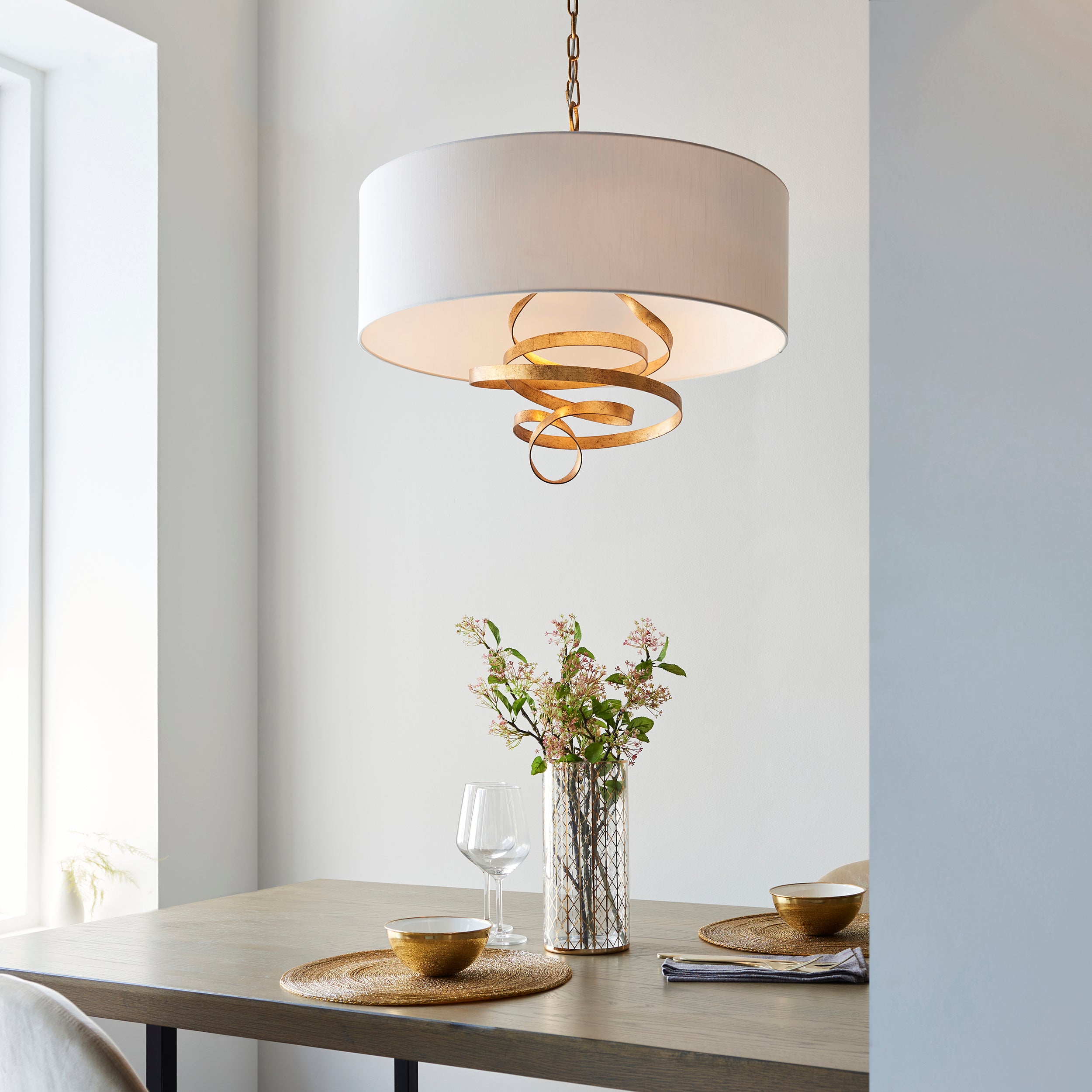 Utopia Swirl Pendant - Gold With Ivory Shade