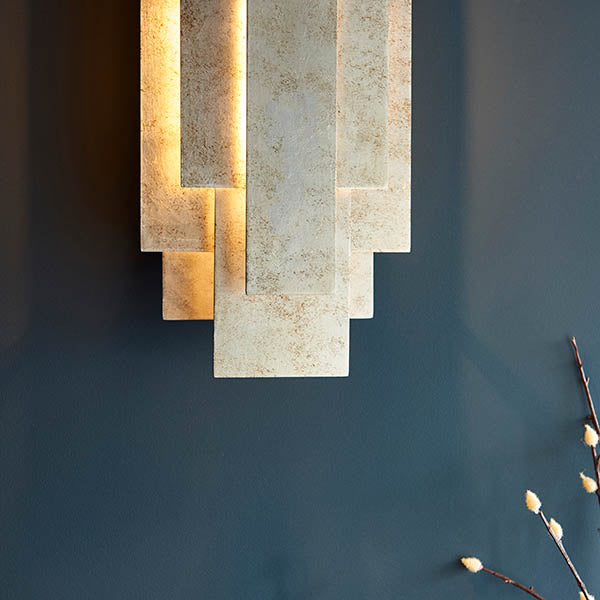 Utopia Overlay 2 Light Wall Light - Antique Silver Leaf