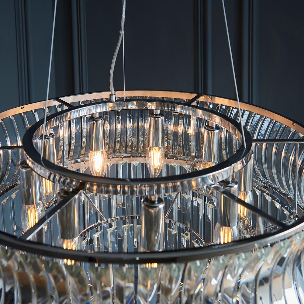 Utopia Bow 9 Light Pendant - Bright Nickel Plate with Crystal & Clear Glass