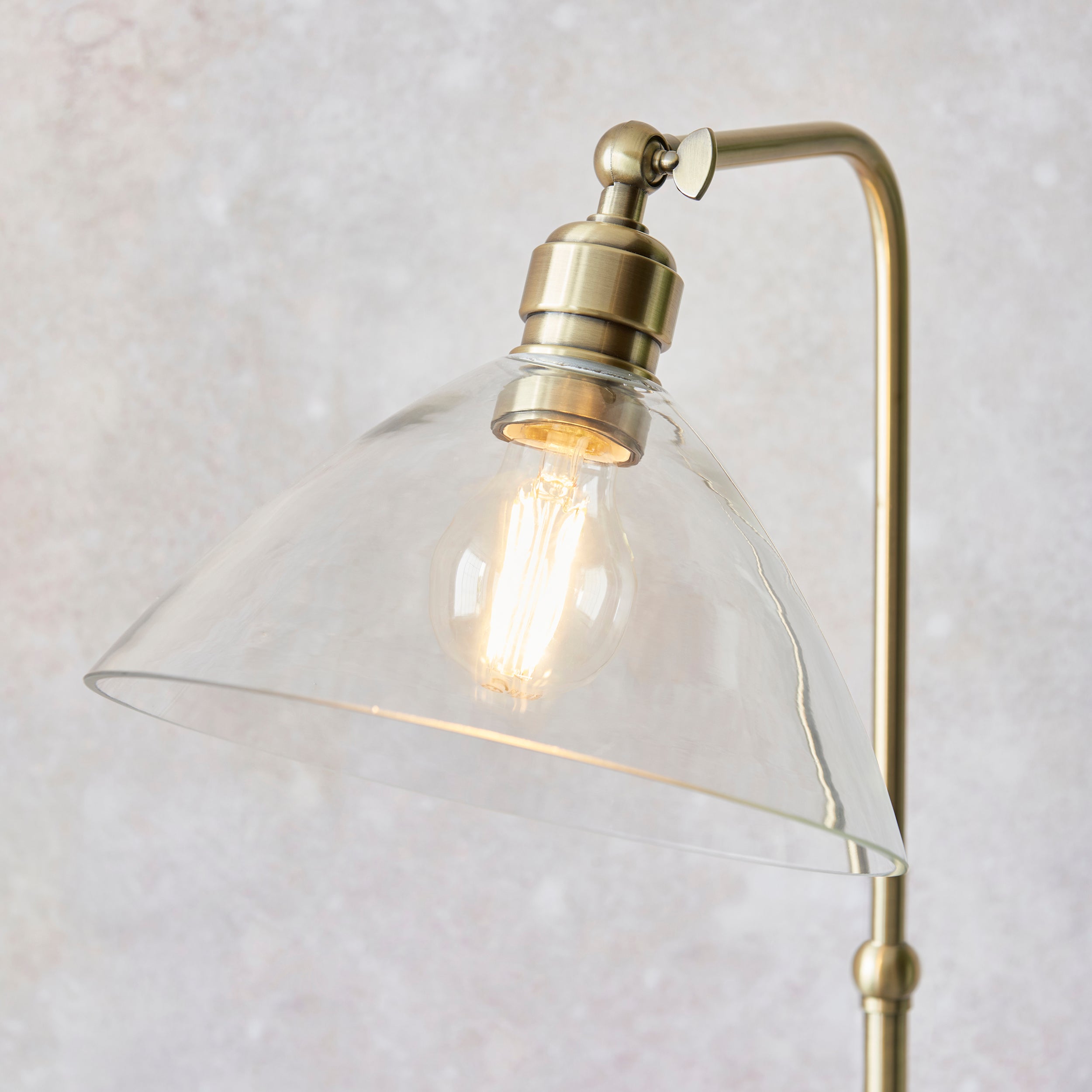 Utopia Diner Single Floor Lamp - Antique Brass & Clear Glass