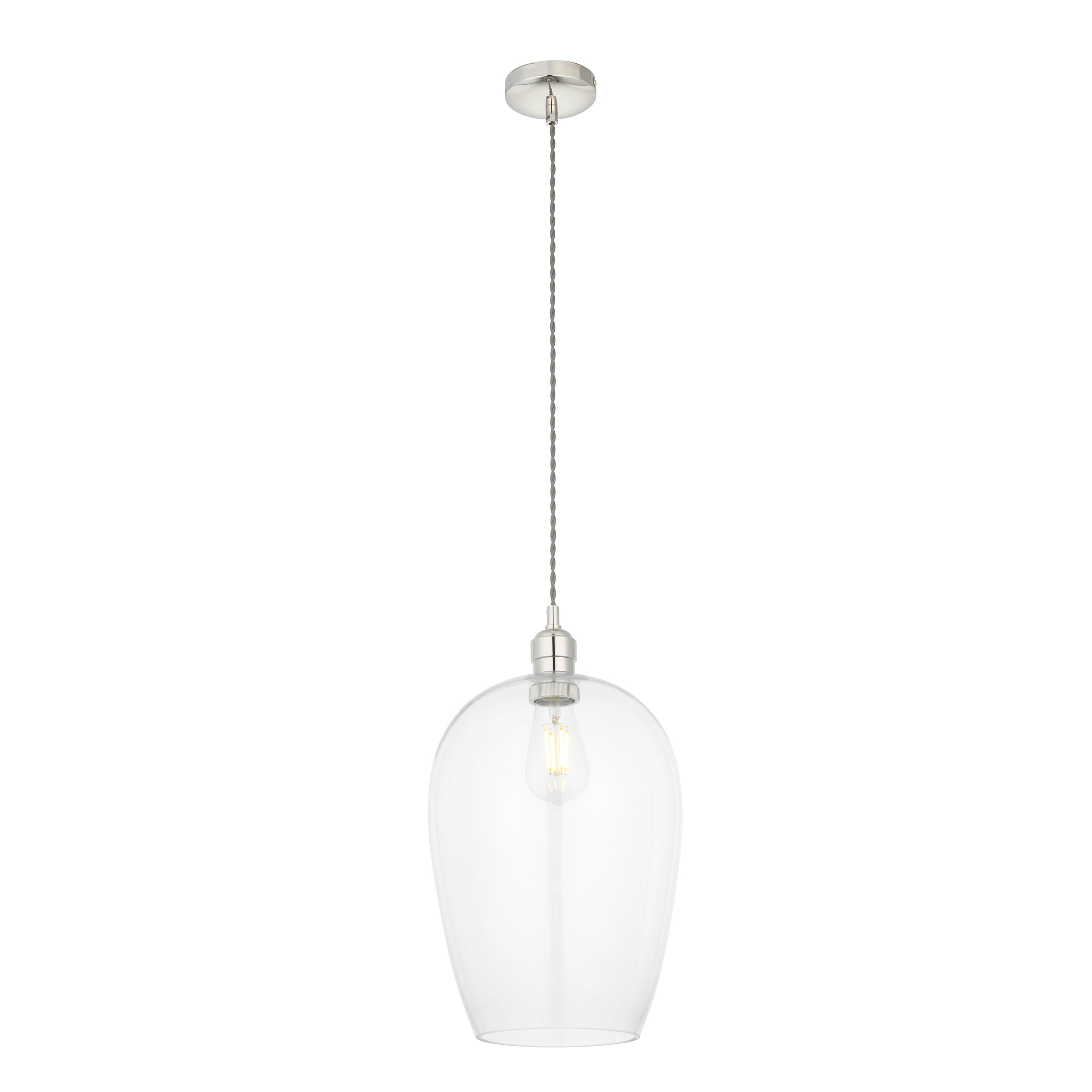 Utopia Walton Large Ceiling Pendant - Bright Nickel & Clear Glass
