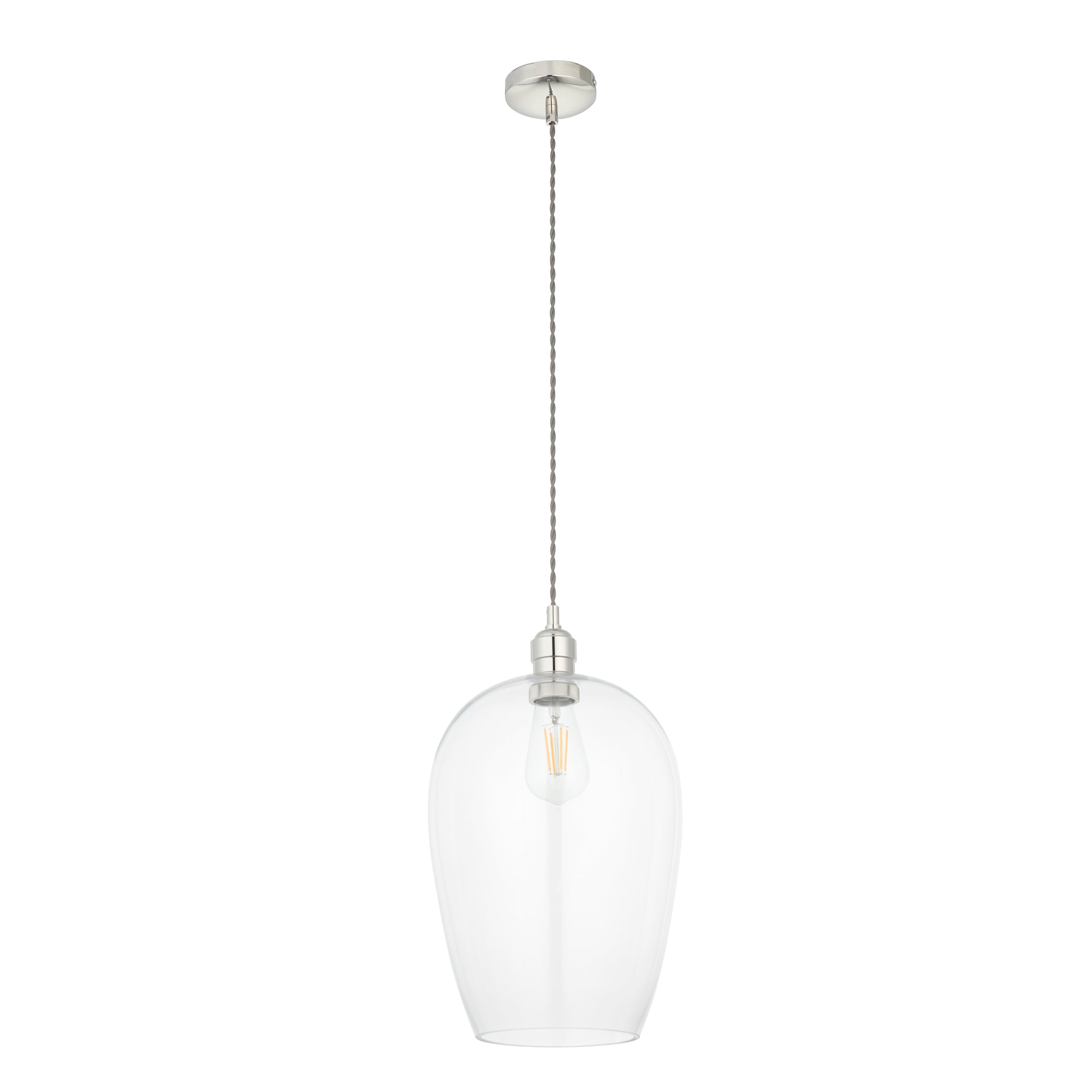 Utopia Walton Large Ceiling Pendant - Bright Nickel & Clear Glass