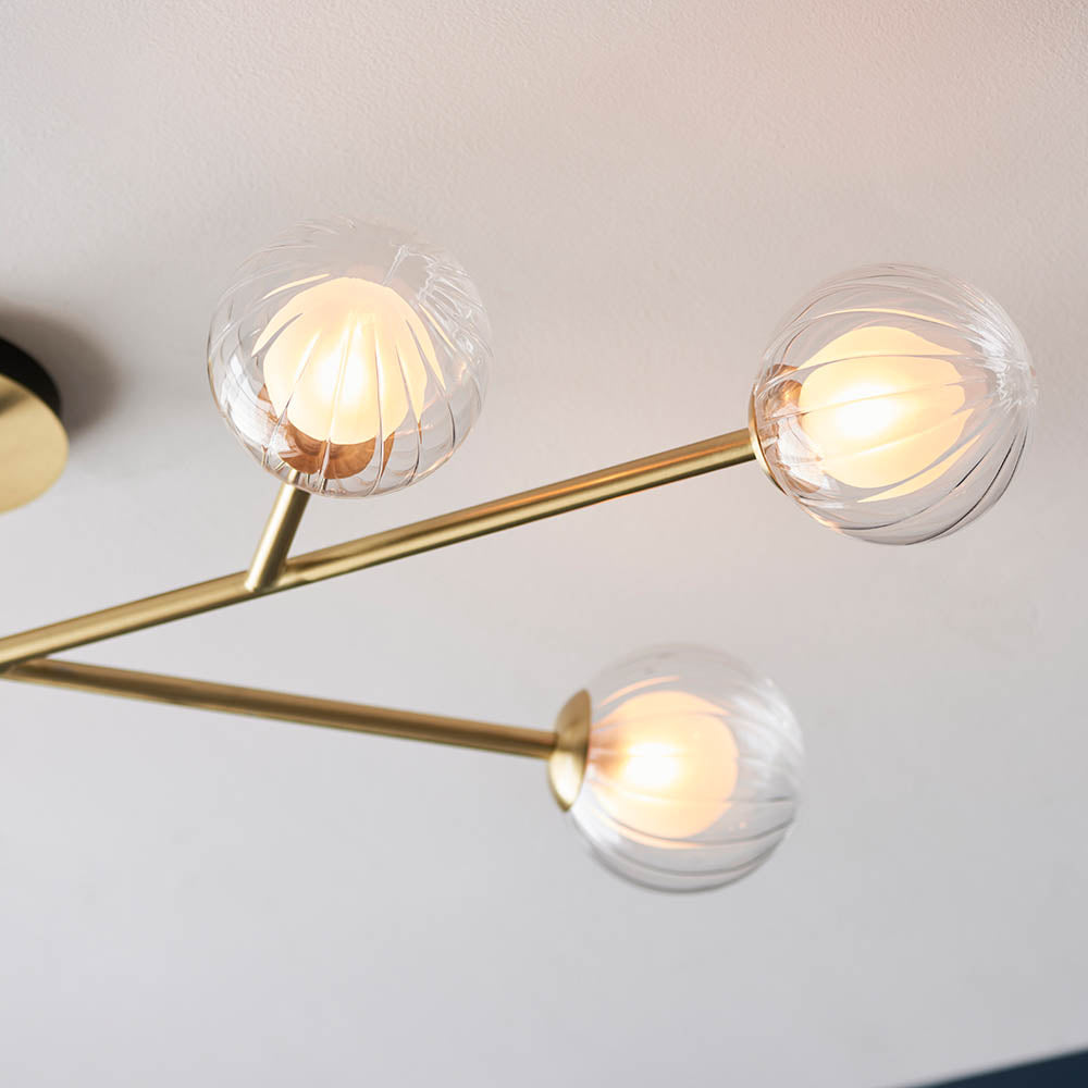 Utopia Matrix Round 6 Light Ceiling Semi Flush - Satin Brass & Glass