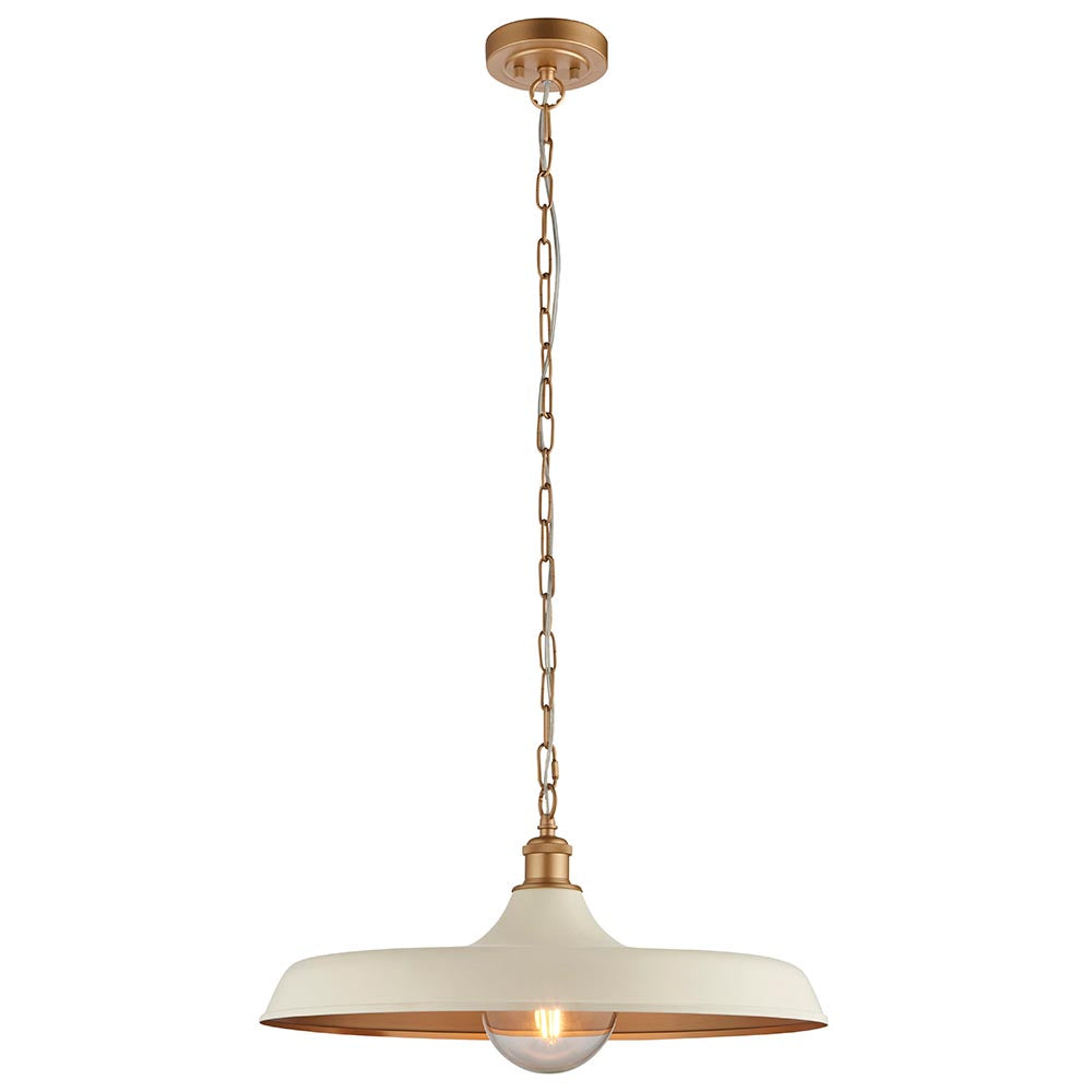 Utopia Vogue Mid Century Single Pendant Light - Matt Warm White & Satin Gold