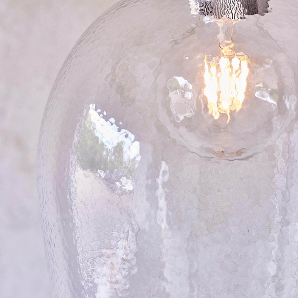 Utopia Finesse Medium Single Pendant - Bright Nickel Plate & Clear Hammered Glass