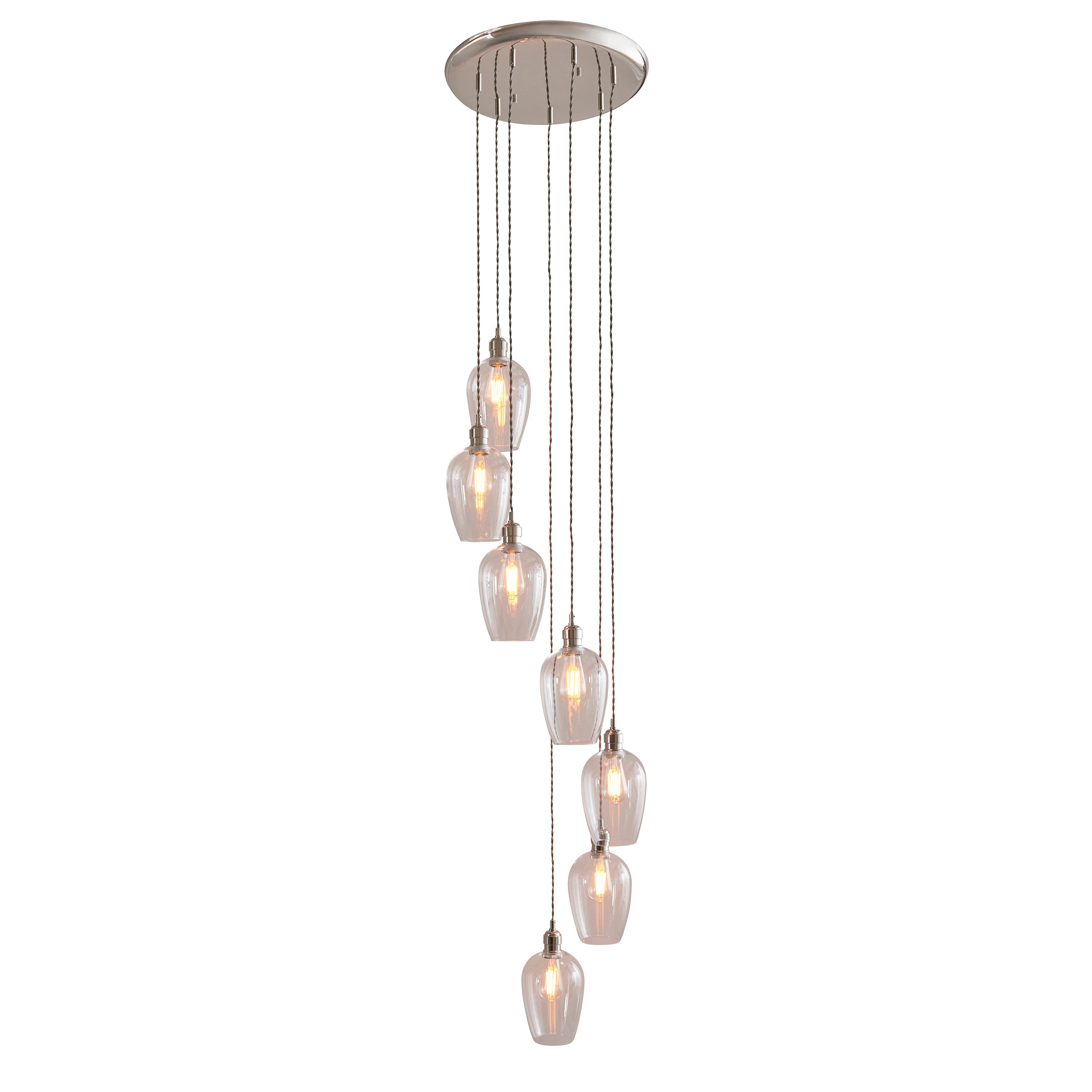 Utopia Finesse 7 Light Cascade Ceiling Pendant - Bright Nickel & Clear Glass