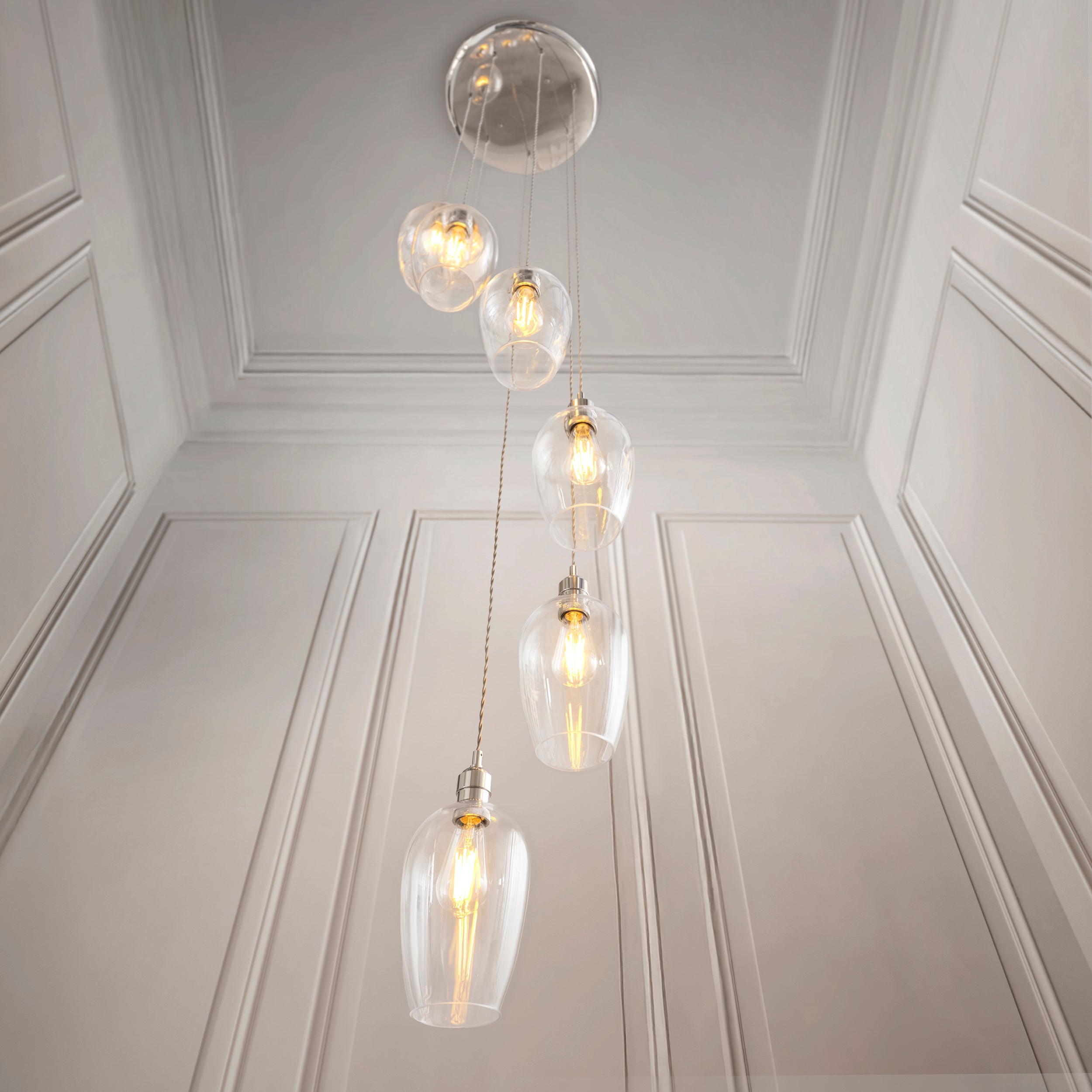 Utopia Finesse 7 Light Cascade Ceiling Pendant - Bright Nickel & Clear Glass