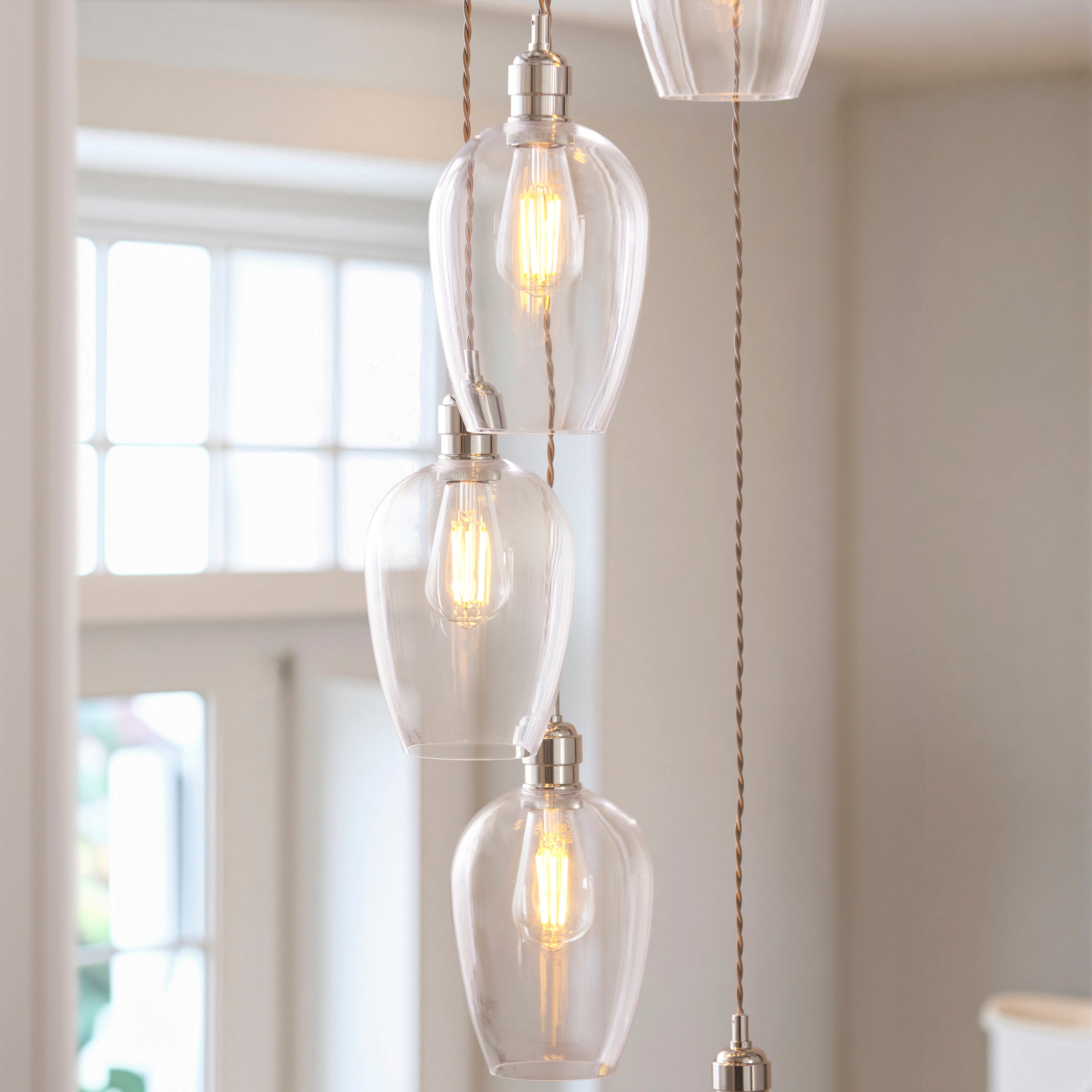Utopia Finesse 7 Light Cascade Ceiling Pendant - Bright Nickel & Clear Glass